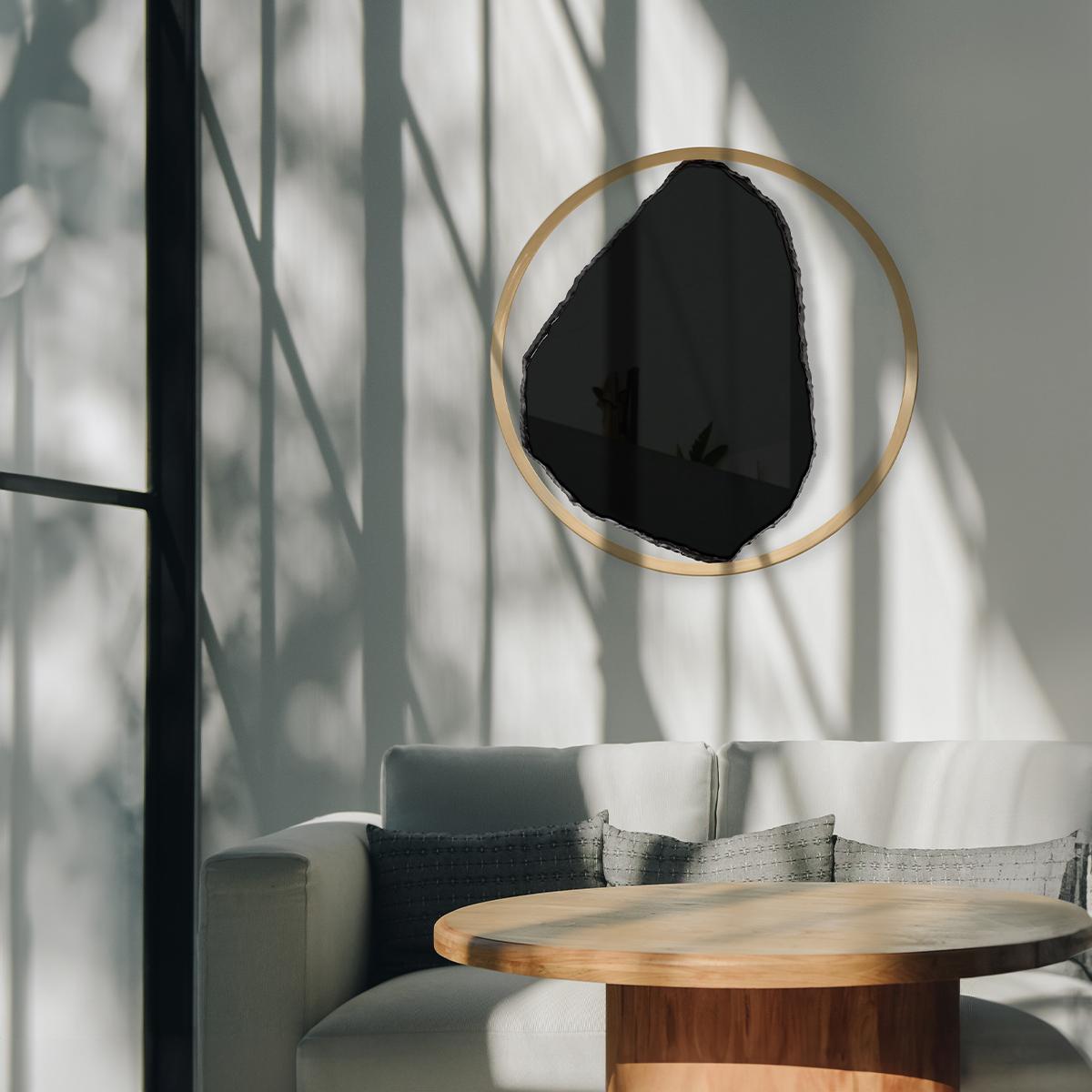 Hand-Crafted Solar Eclipse  - Sten Studio - Ø 40 in -  Handcrafted obsidian mirror For Sale