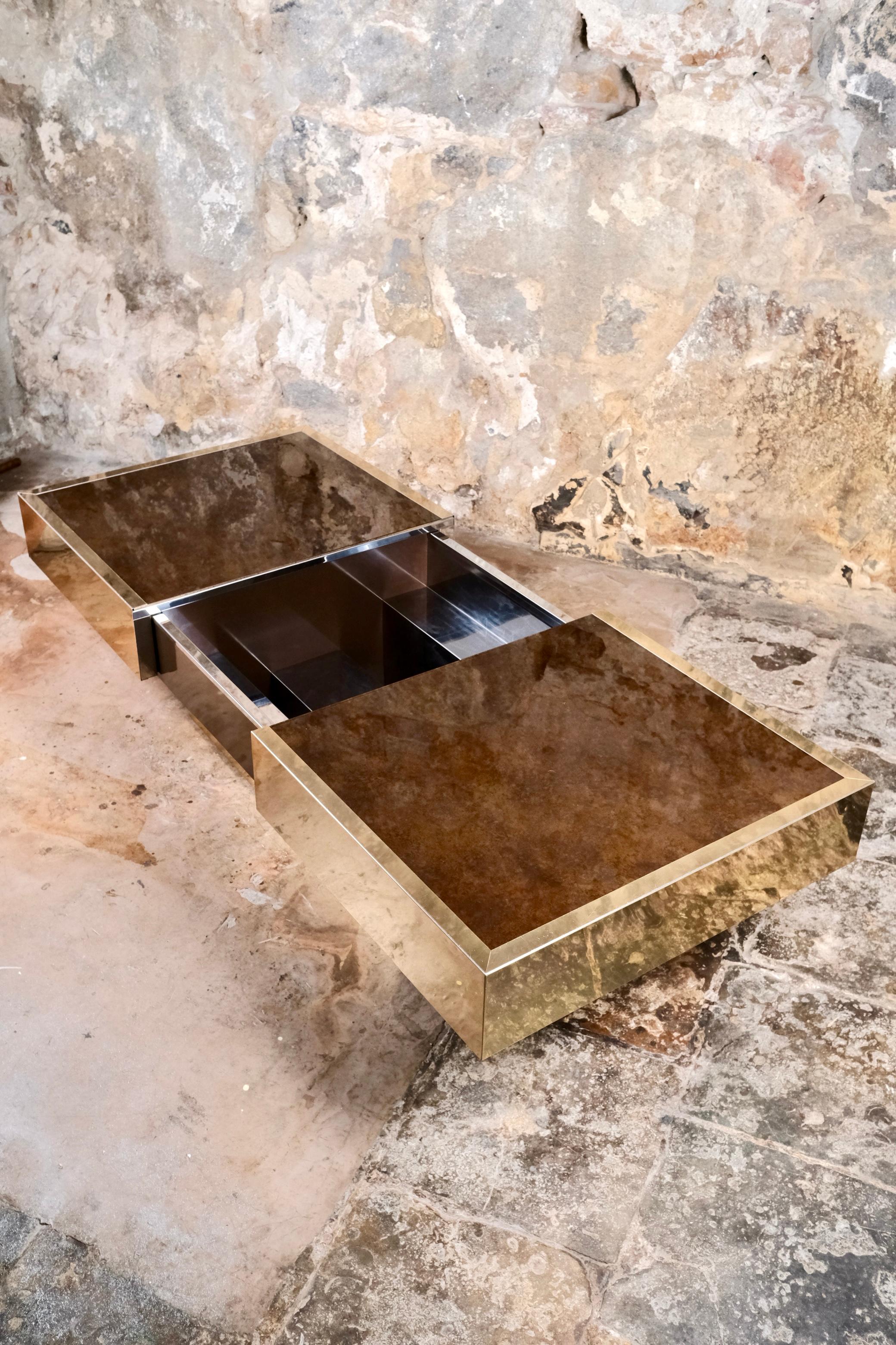 Mesa de centro con barra solar de Cidue, made in Italy, años 70 Regencia de Hollywood en venta