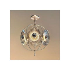 Lampadario a bagliori solari in nichel satinato e vetro, stile Mid-Century Modern