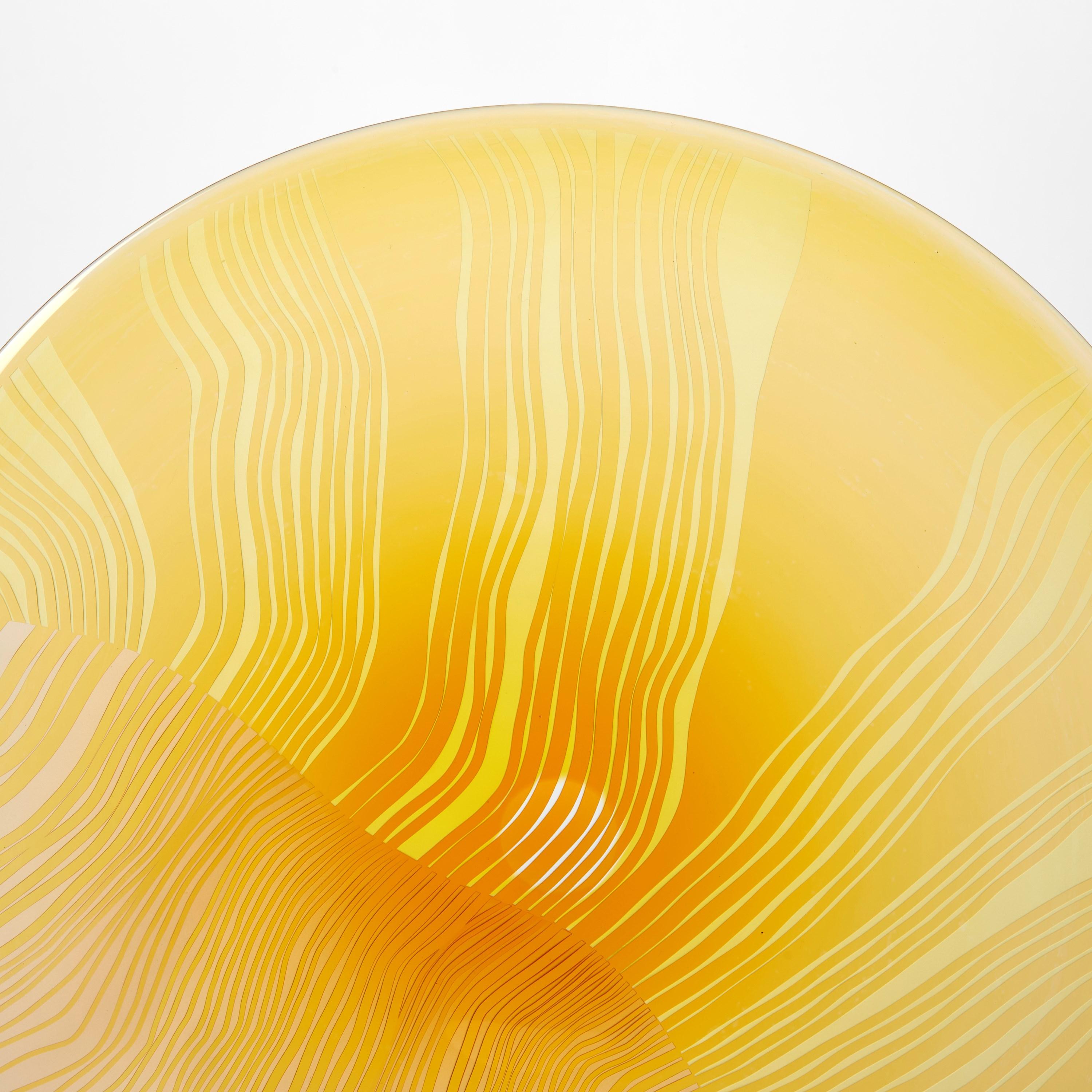 British Solar Storm Gold over Gold, a mounted cut glass rondel artwork by Kate Jones For Sale