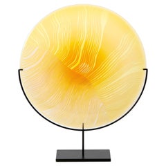 Solar Storm Gold over Gold, a mounted cut glass rondel artwork by Kate Jones