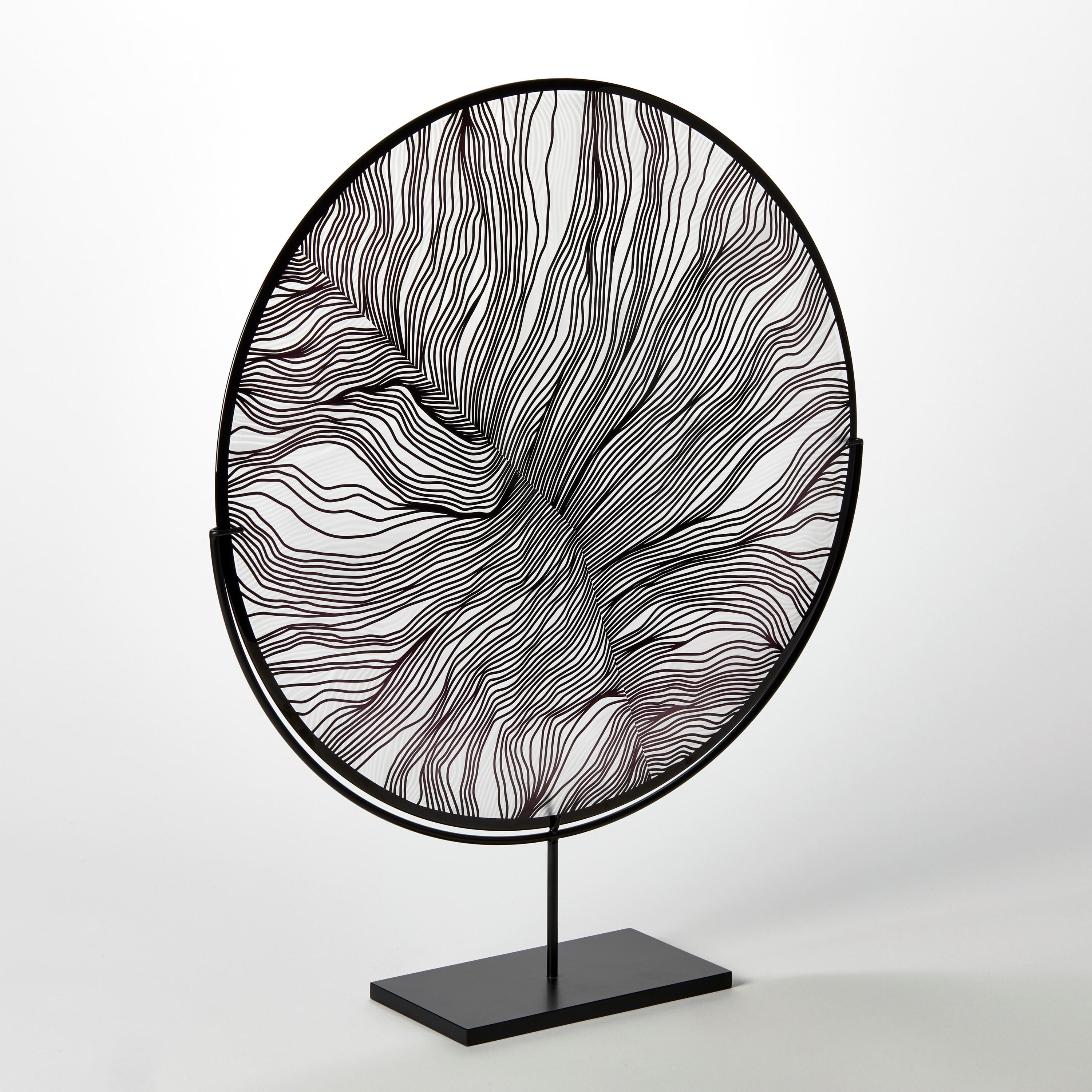 Organic Modern Solar Storm Monochrome I, black & clear glass sculpture with stand by Kate Jones For Sale