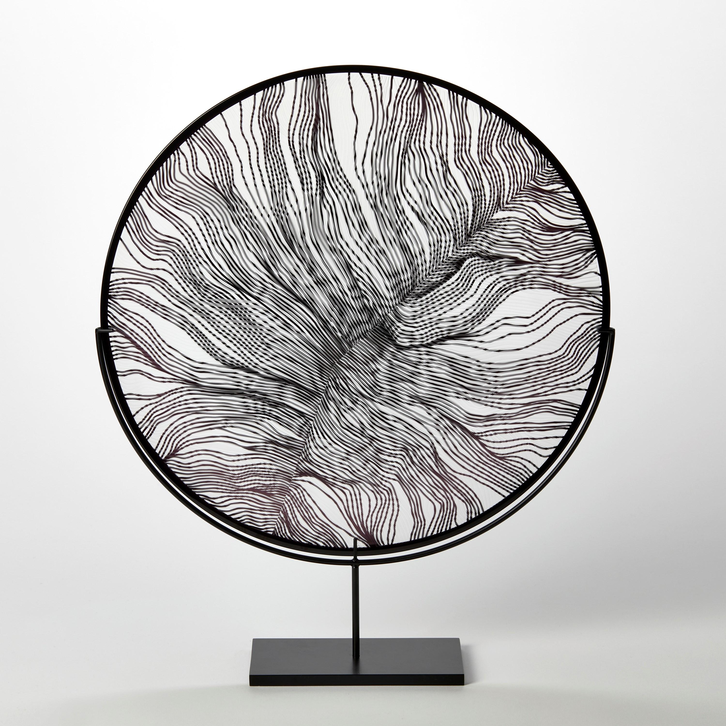 British Solar Storm Monochrome I, black & clear glass sculpture with stand by Kate Jones For Sale