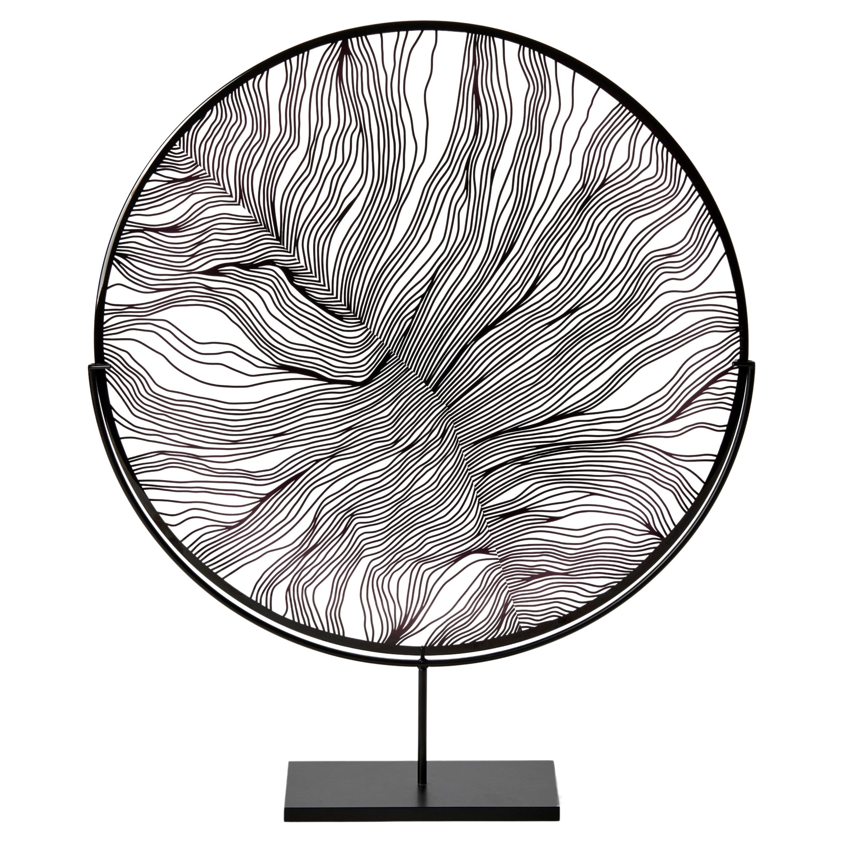 Solar Storm Monochrome I, black & clear glass sculpture with stand by Kate Jones For Sale
