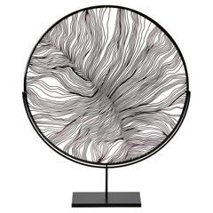Solar Storm Monochrome I, black & clear glass sculpture with stand by Kate Jones