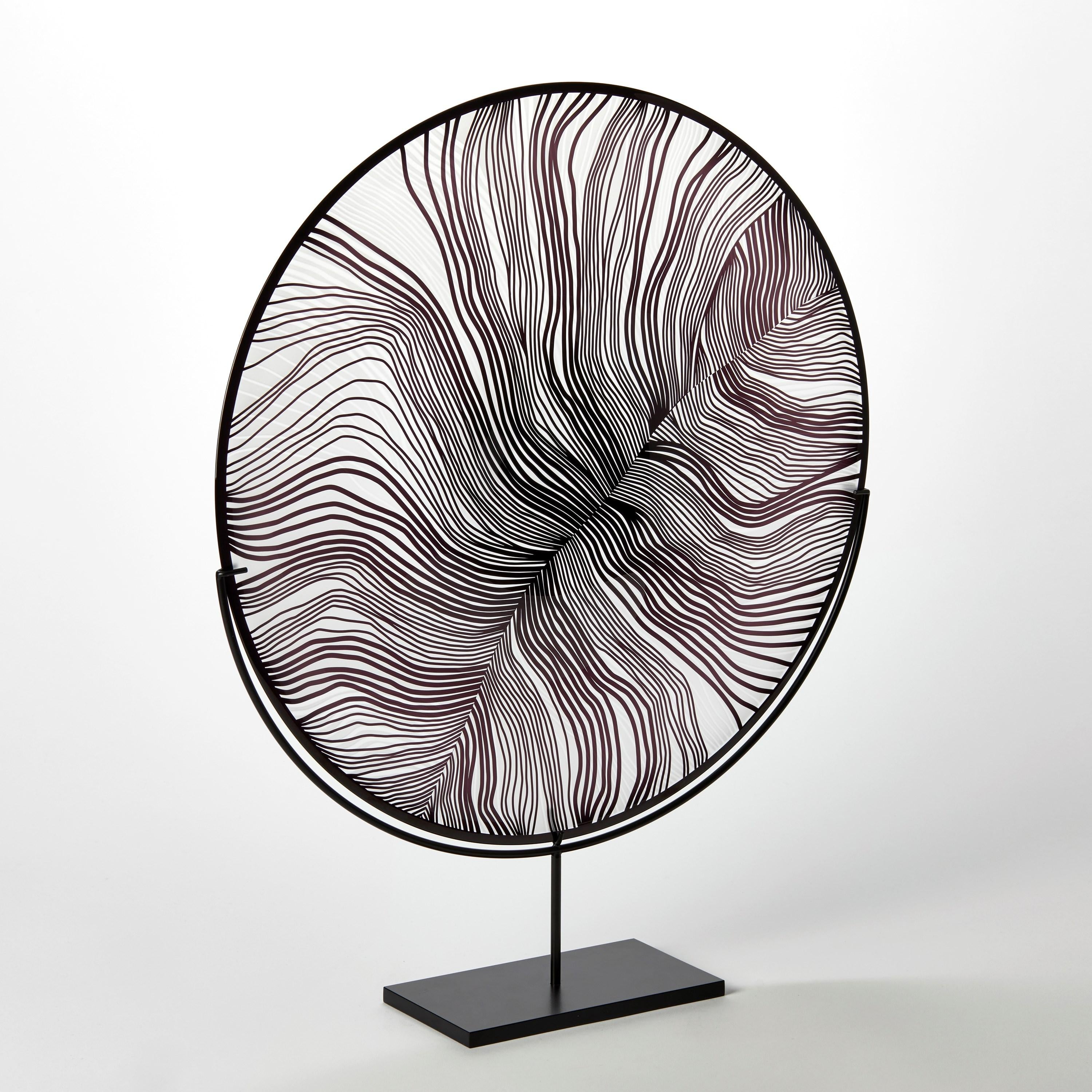 Organic Modern Solar Storm Monochrome II, black/clear cut glass rondel with base by Kate Jones For Sale