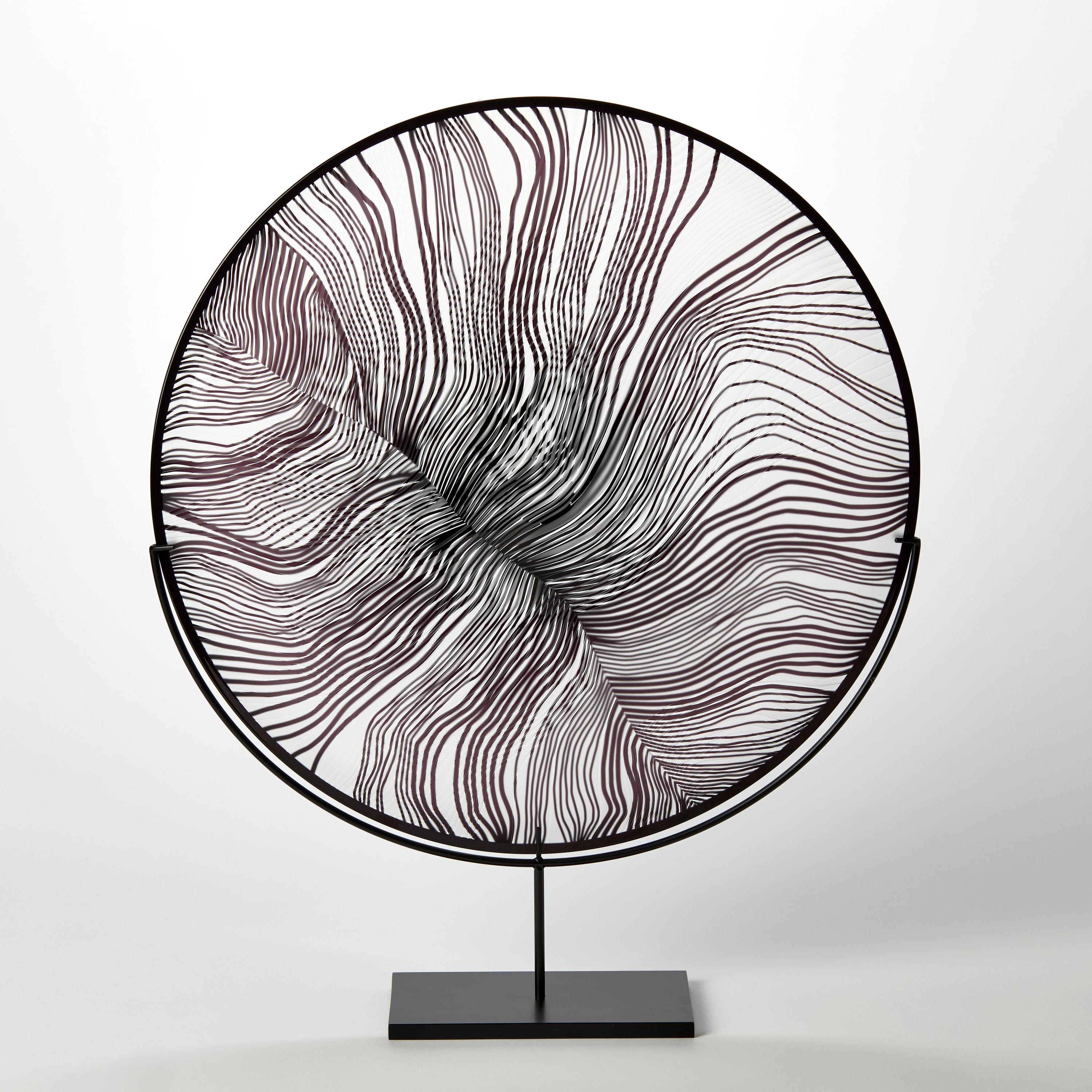 British Solar Storm Monochrome II, black/clear cut glass rondel with base by Kate Jones For Sale