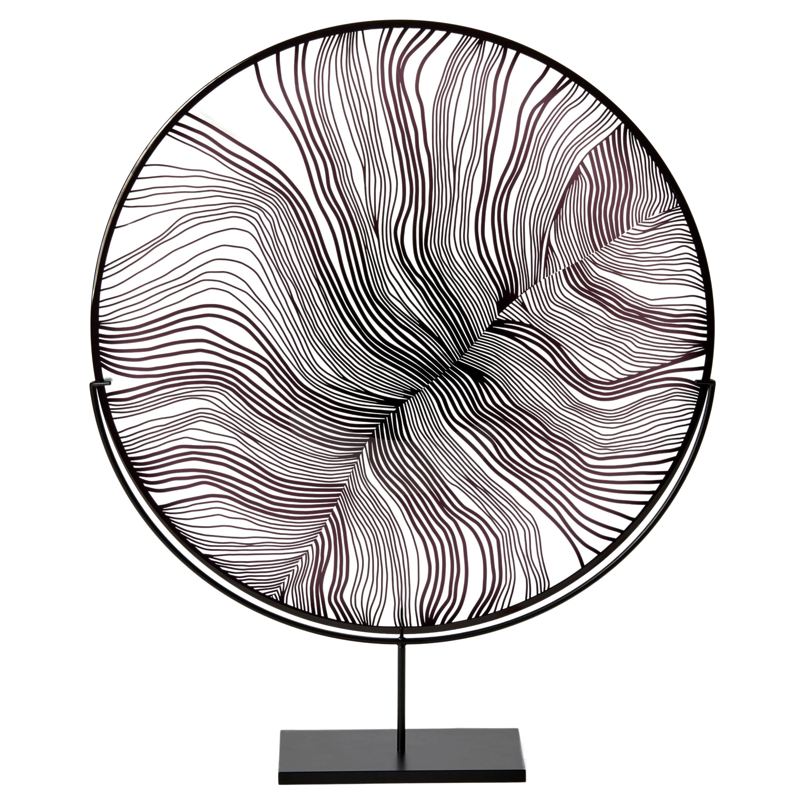 Solar Storm Monochrome II, black/clear cut glass rondel with base by Kate Jones For Sale