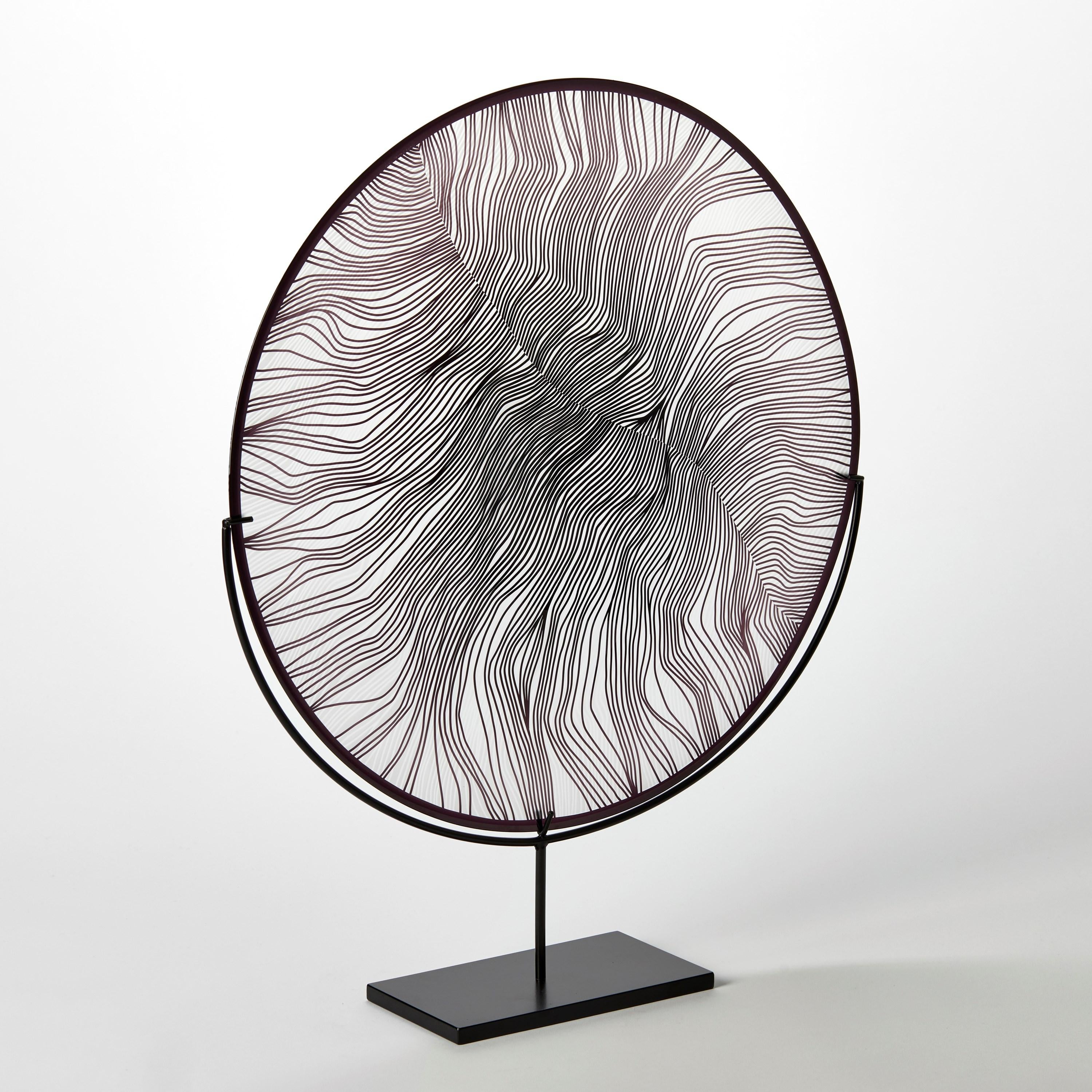 Organic Modern Solar Storm Monochrome IV, graphic abstract glass artwork + stand by Kate Jones For Sale