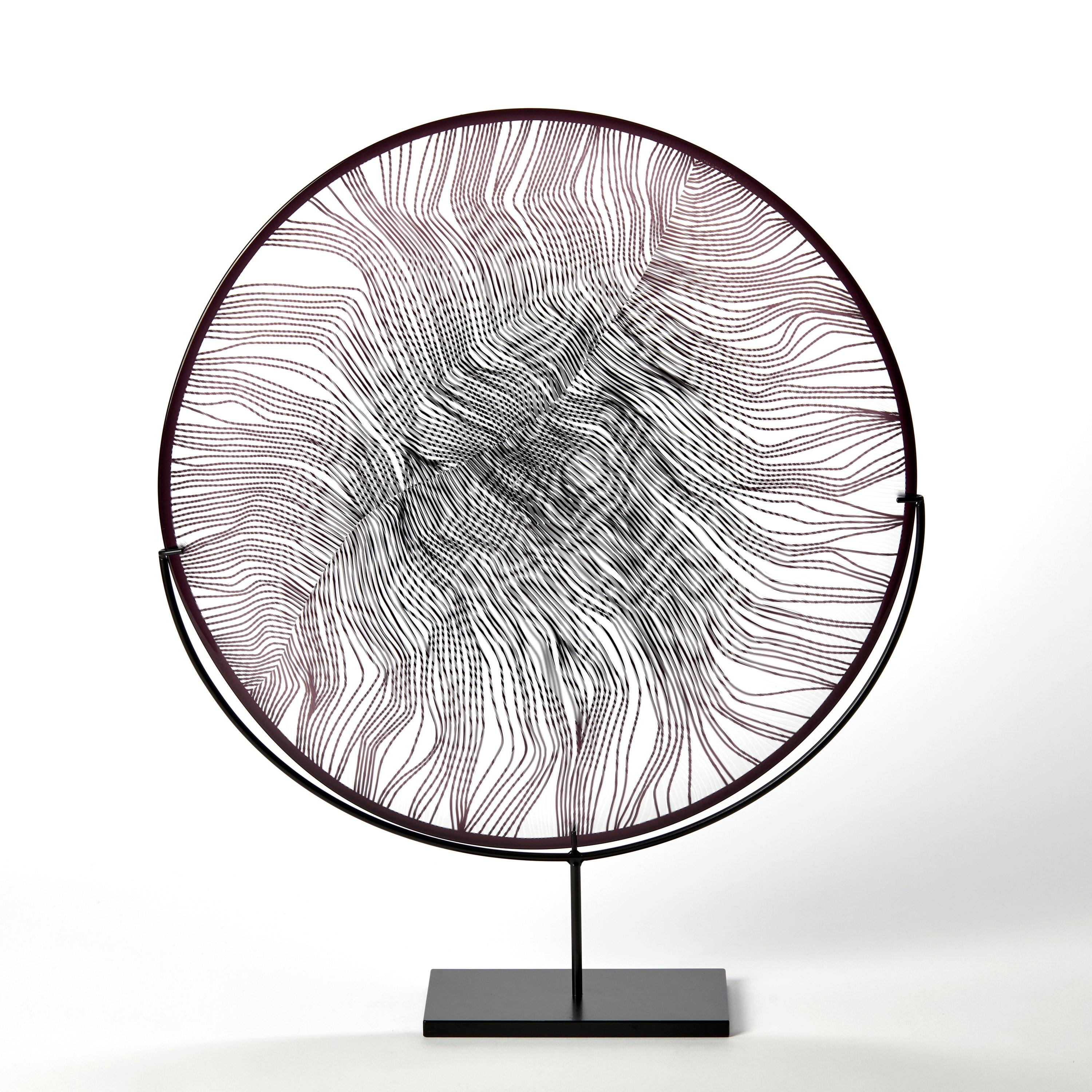 British Solar Storm Monochrome IV, graphic abstract glass artwork + stand by Kate Jones For Sale