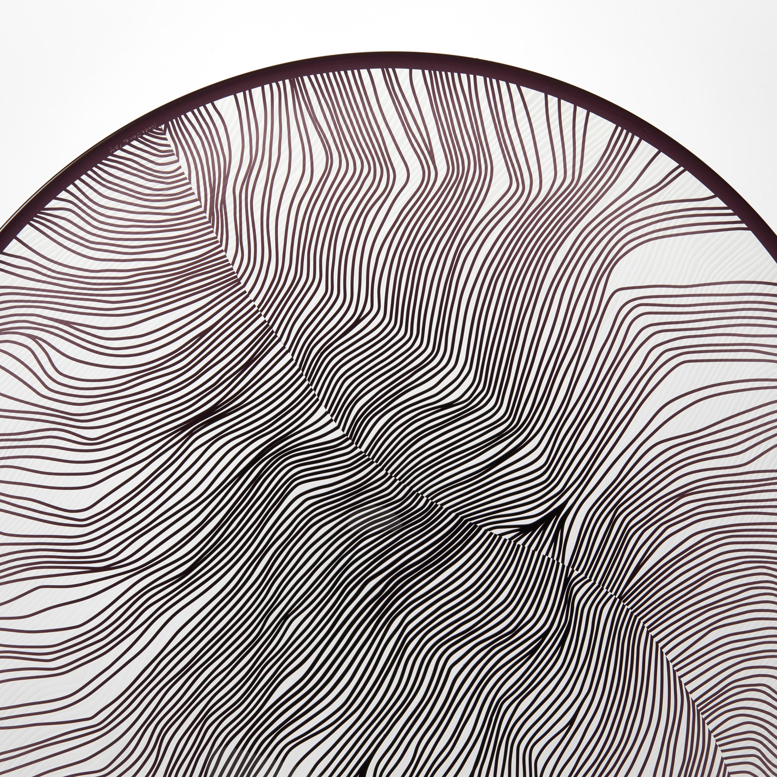 Hand-Crafted Solar Storm Monochrome IV, graphic abstract glass artwork + stand by Kate Jones For Sale