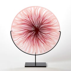 Solar Storm Ruby Red over Pale Pink, a linear cut glass artwork by Kate Jones