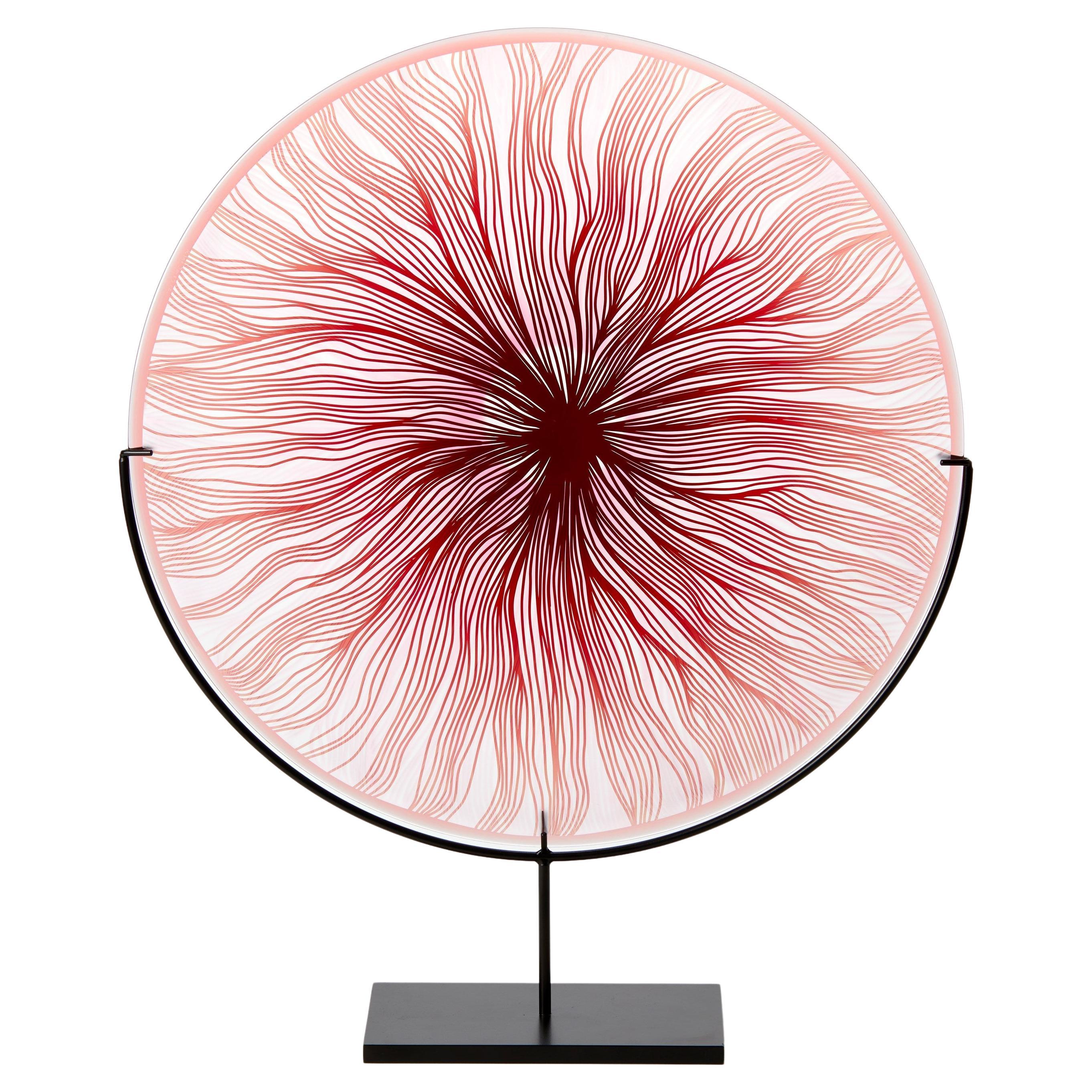 Solar Storm Ruby Red over Pale Pink, a linear cut glass artwork by Kate Jones For Sale