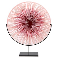 Solar Storm Ruby Red over Pale Pink, a linear cut glass artwork by Kate Jones