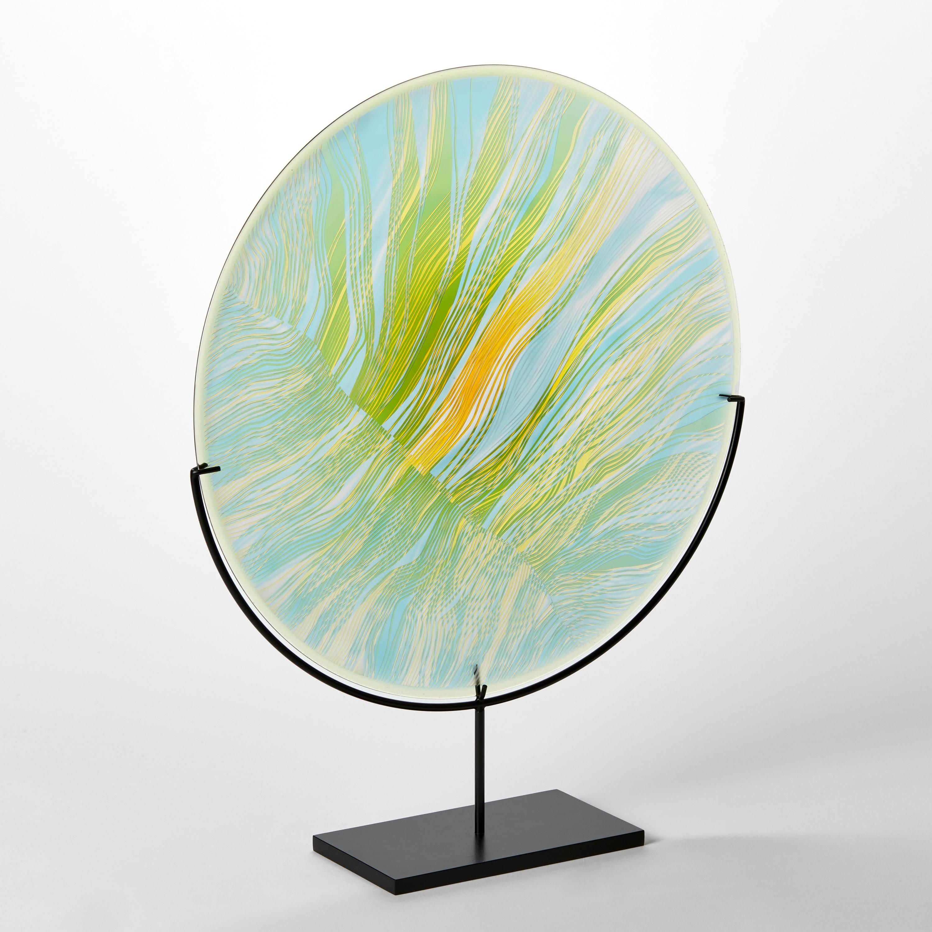 Organic Modern Solar Storm Sky Blue over Gold, a contemporary cut glass artwork by Kate Jones For Sale