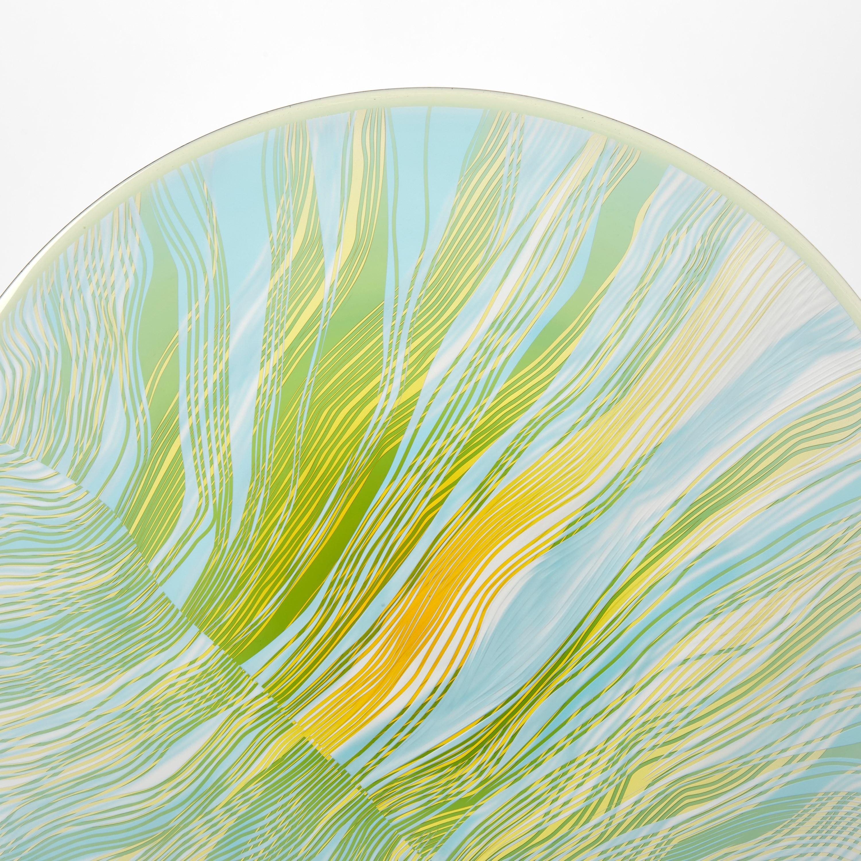 Solar Storm Sky Blue over Gold, a contemporary cut glass artwork by Kate Jones In New Condition For Sale In London, GB