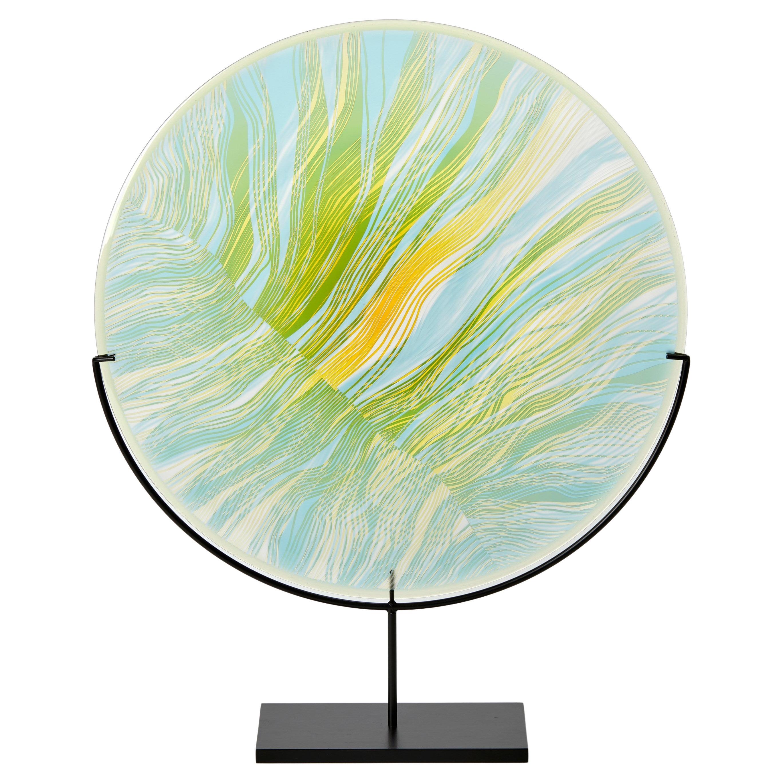Solar Storm Sky Blue over Gold, a contemporary cut glass artwork by Kate Jones For Sale