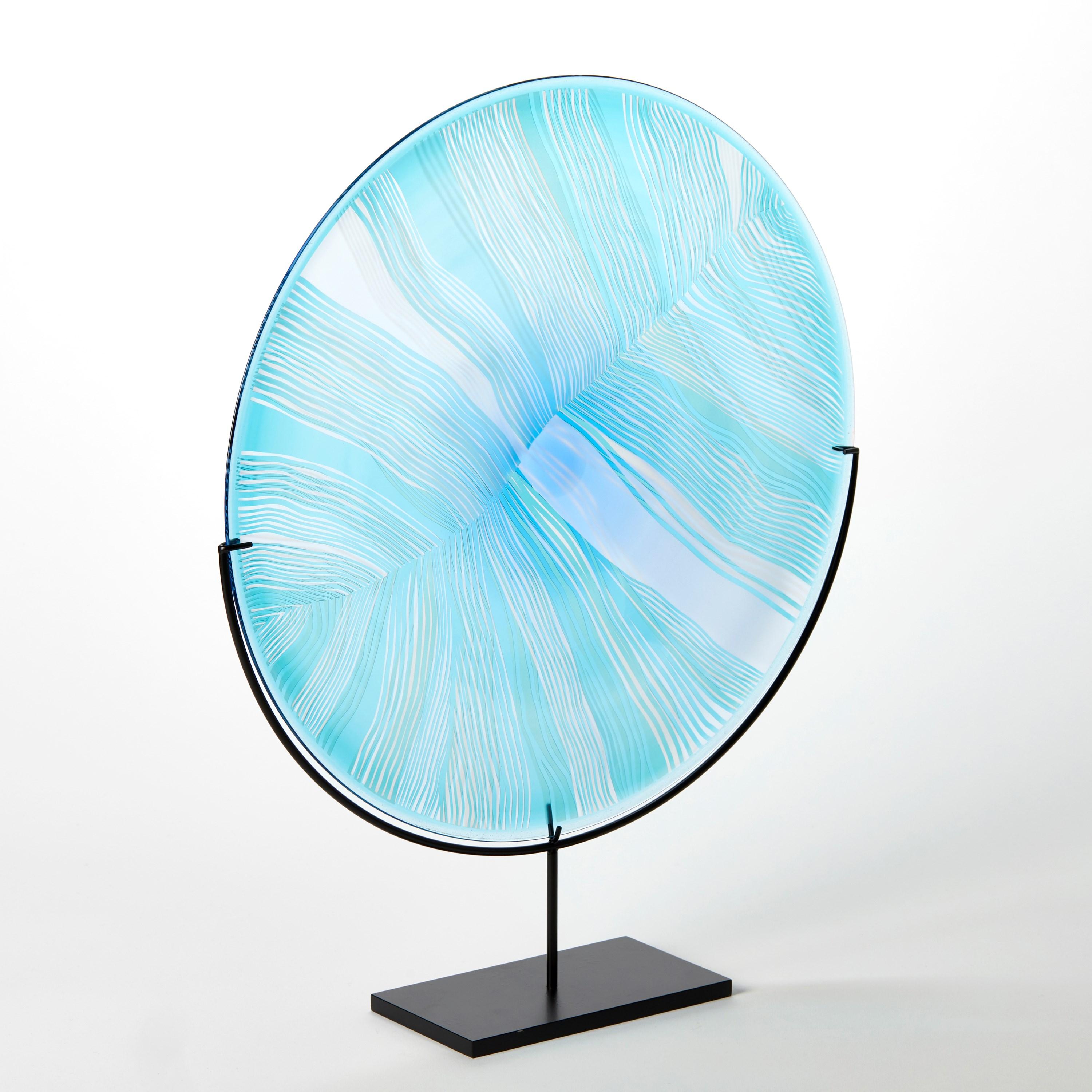 Organic Modern Solar Storm Sky Blue over Ice Blue I, a mounted glass artwork by Kate Jones For Sale