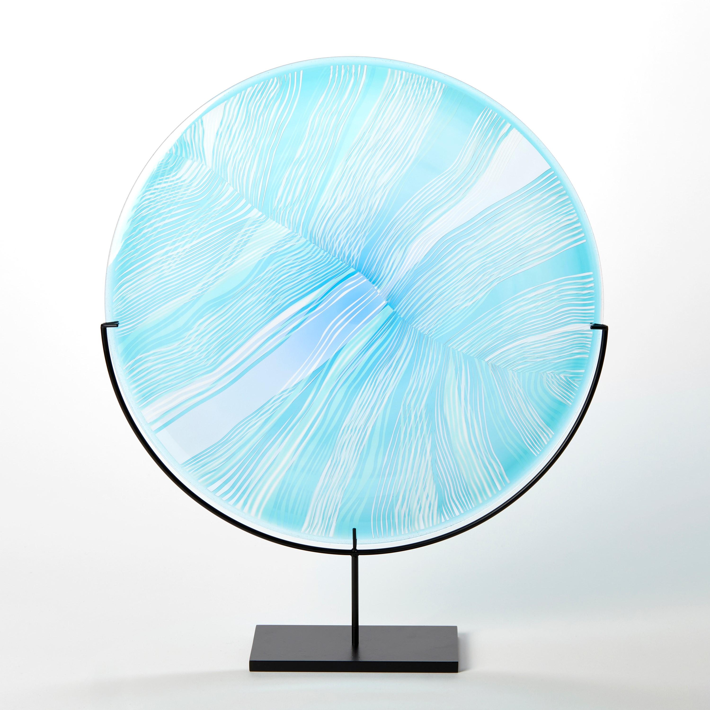British Solar Storm Sky Blue over Ice Blue I, a mounted glass artwork by Kate Jones For Sale