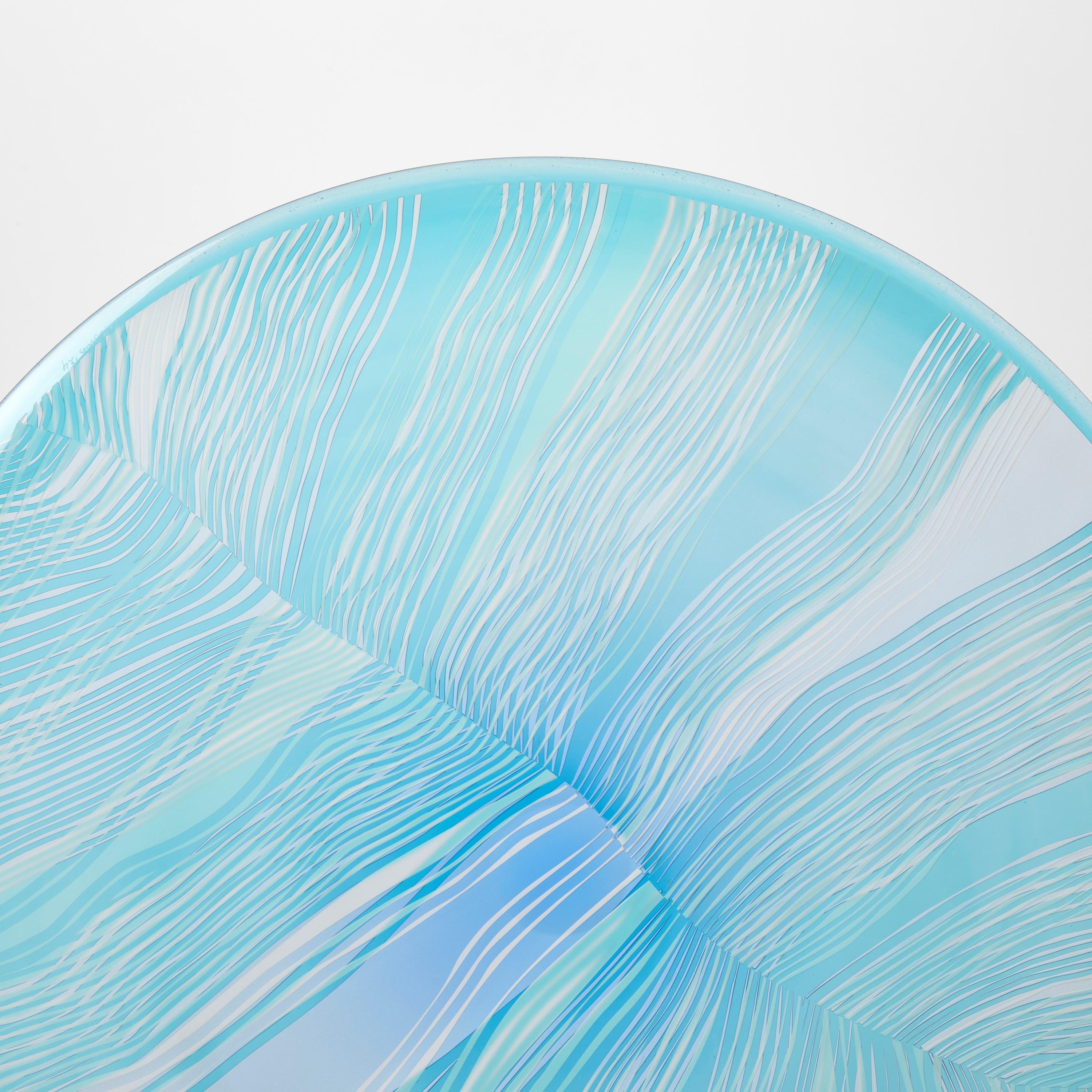 Hand-Crafted Solar Storm Sky Blue over Ice Blue I, a mounted glass artwork by Kate Jones For Sale