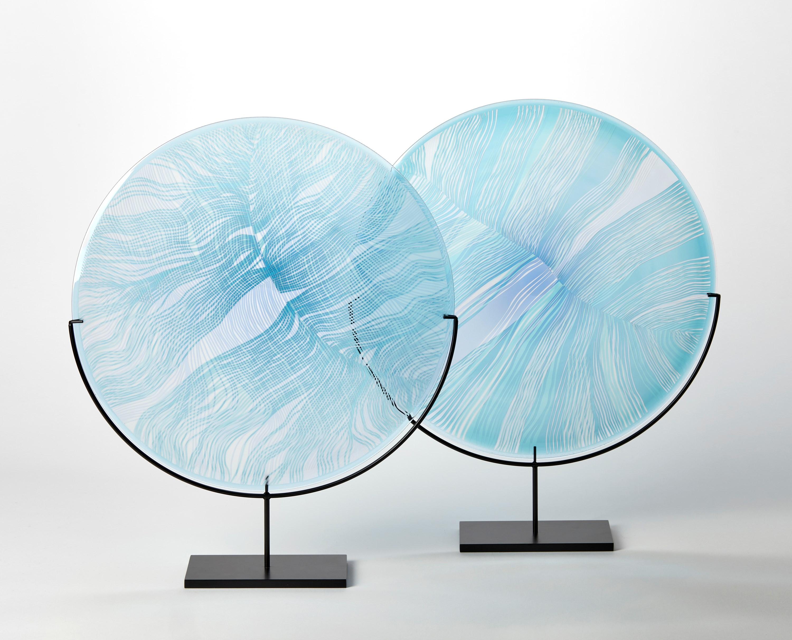 Cut Glass Solar Storm Sky Blue over Ice Blue I, a mounted glass artwork by Kate Jones For Sale