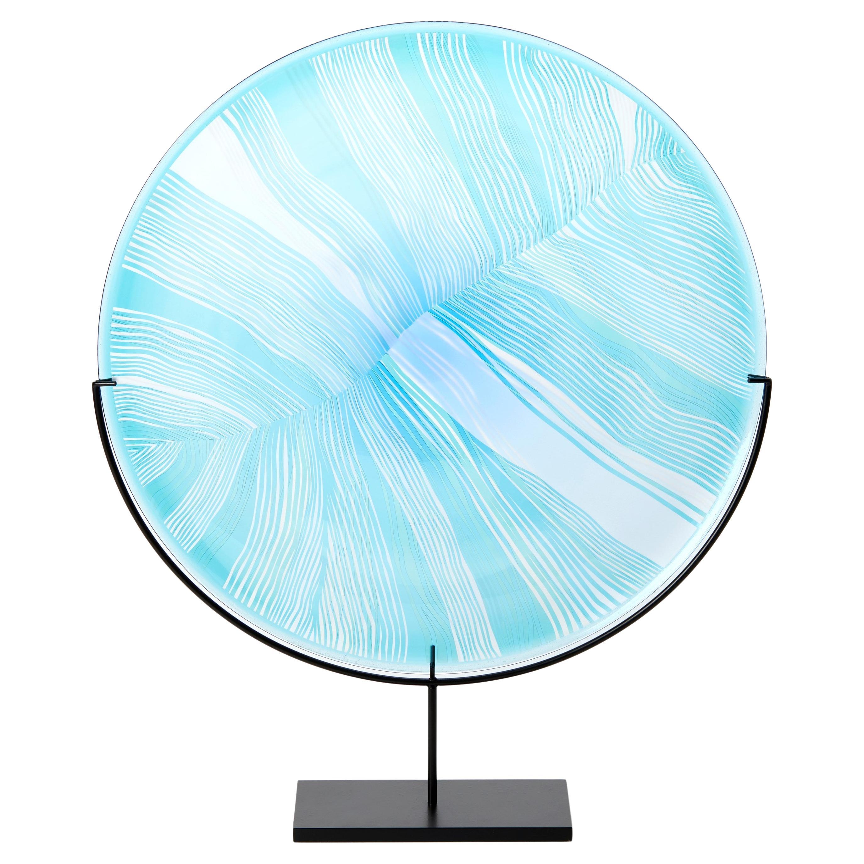 Solar Storm Sky Blue over Ice Blue I, a mounted glass artwork by Kate Jones For Sale