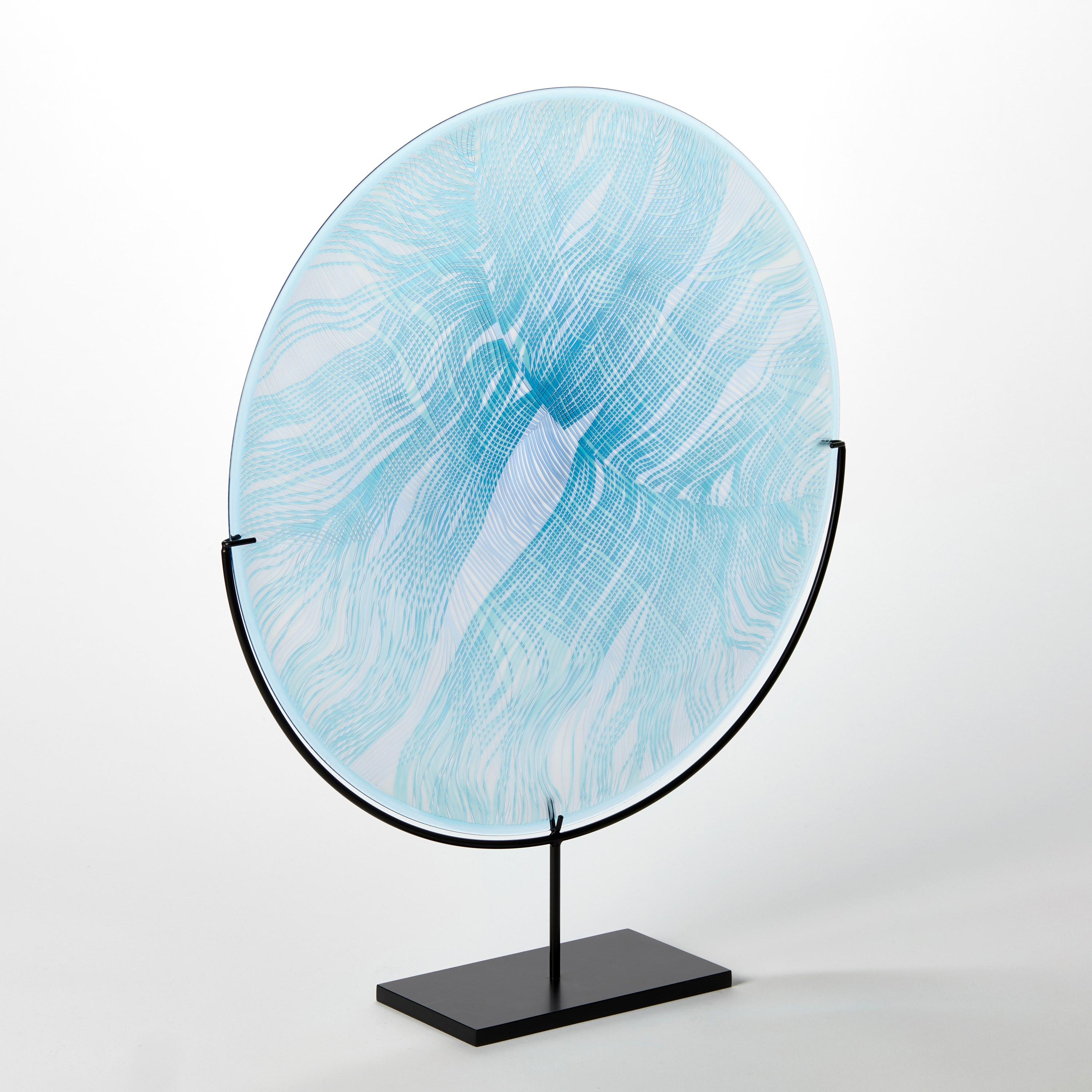 Organic Modern Solar Storm Sky Blue over Ice Blue II, a patterned glass artwork by Kate Jones For Sale