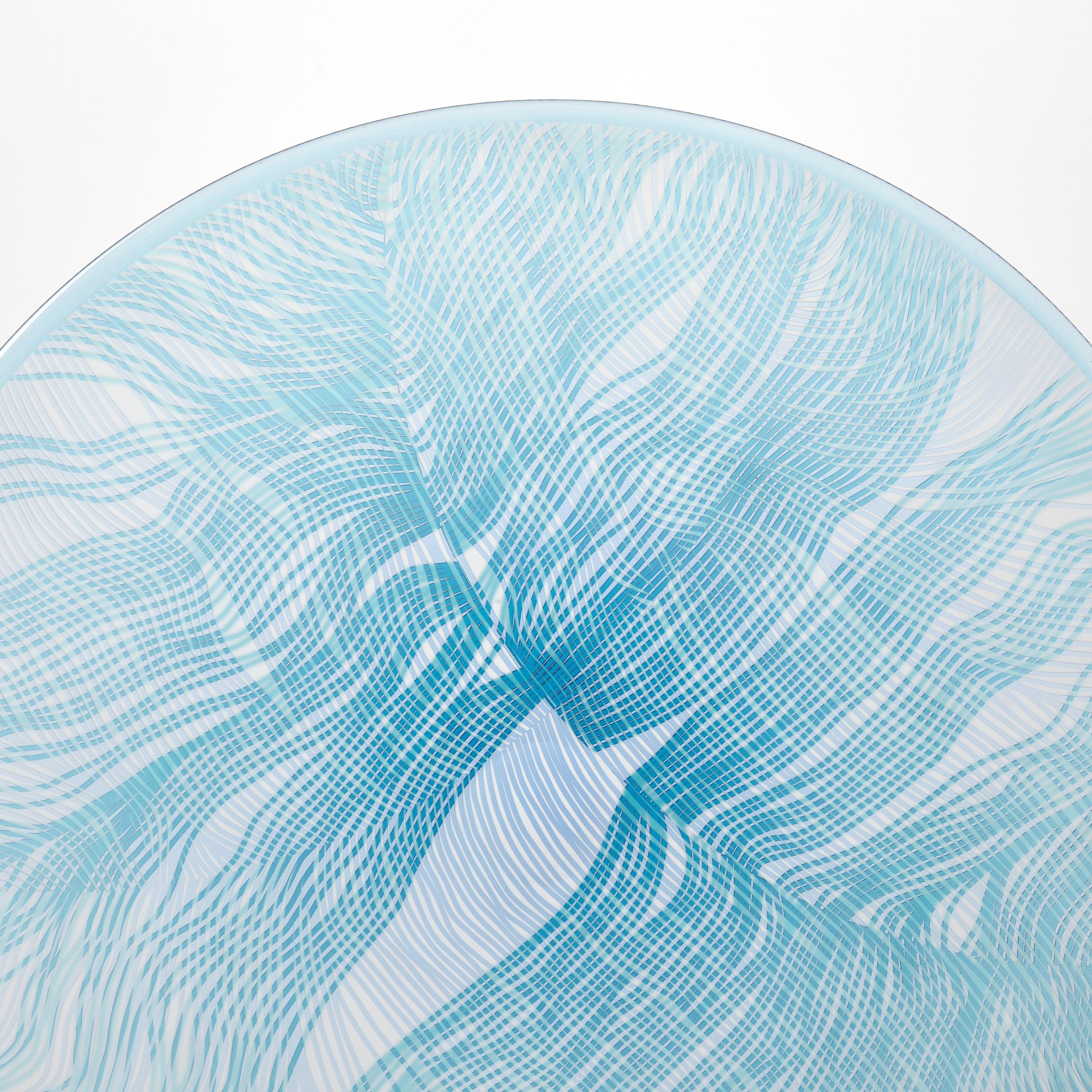 Hand-Crafted Solar Storm Sky Blue over Ice Blue II, a patterned glass artwork by Kate Jones For Sale