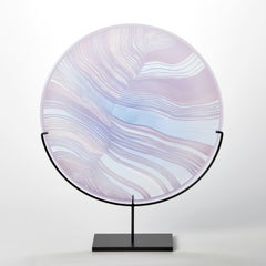 Solar Storm Sky Blue over Lilac, mounted linear cut glass artwork by Kate Jones