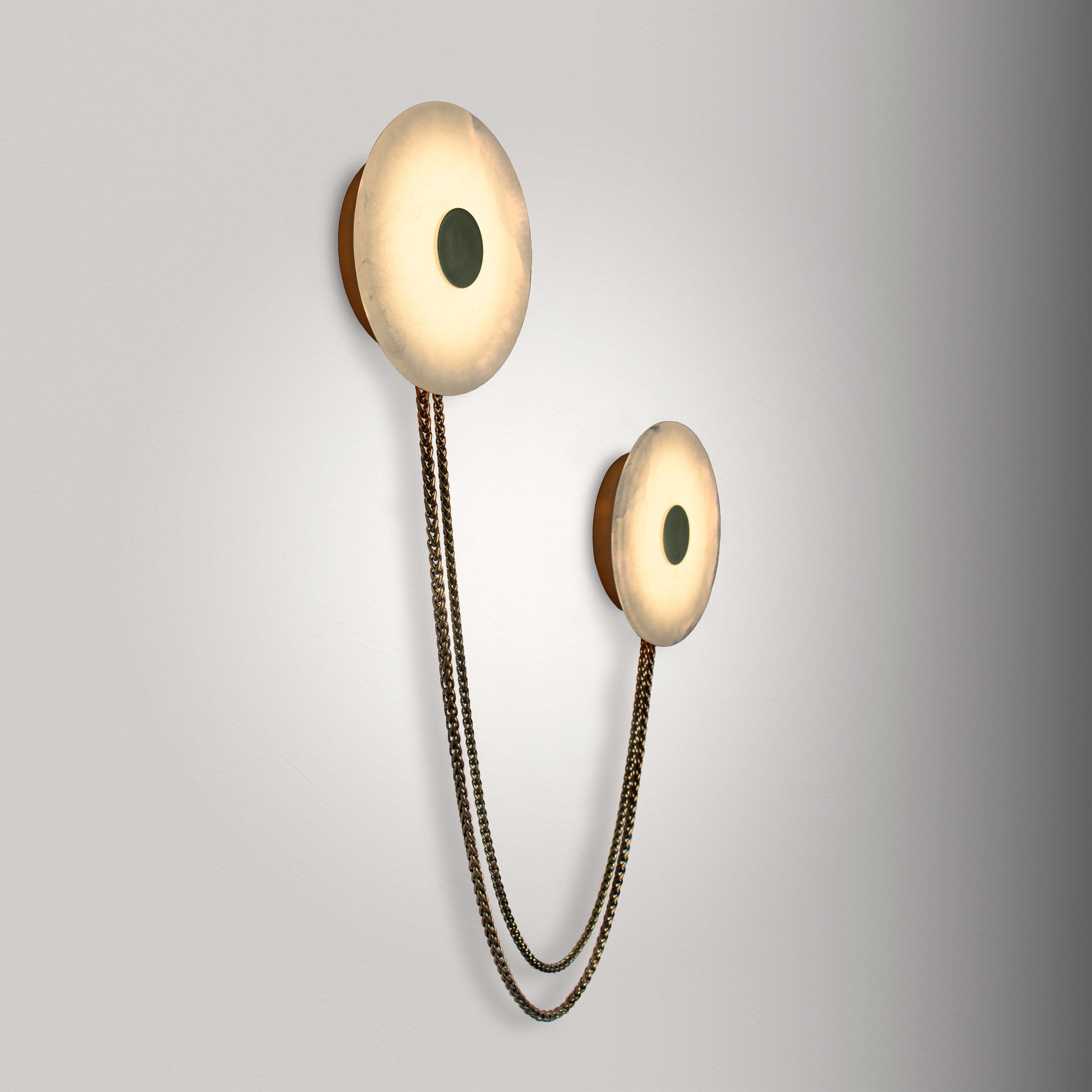 Canadian Solara Link Wall Sconce - 6 inch - Alabaster - Satin Brass For Sale