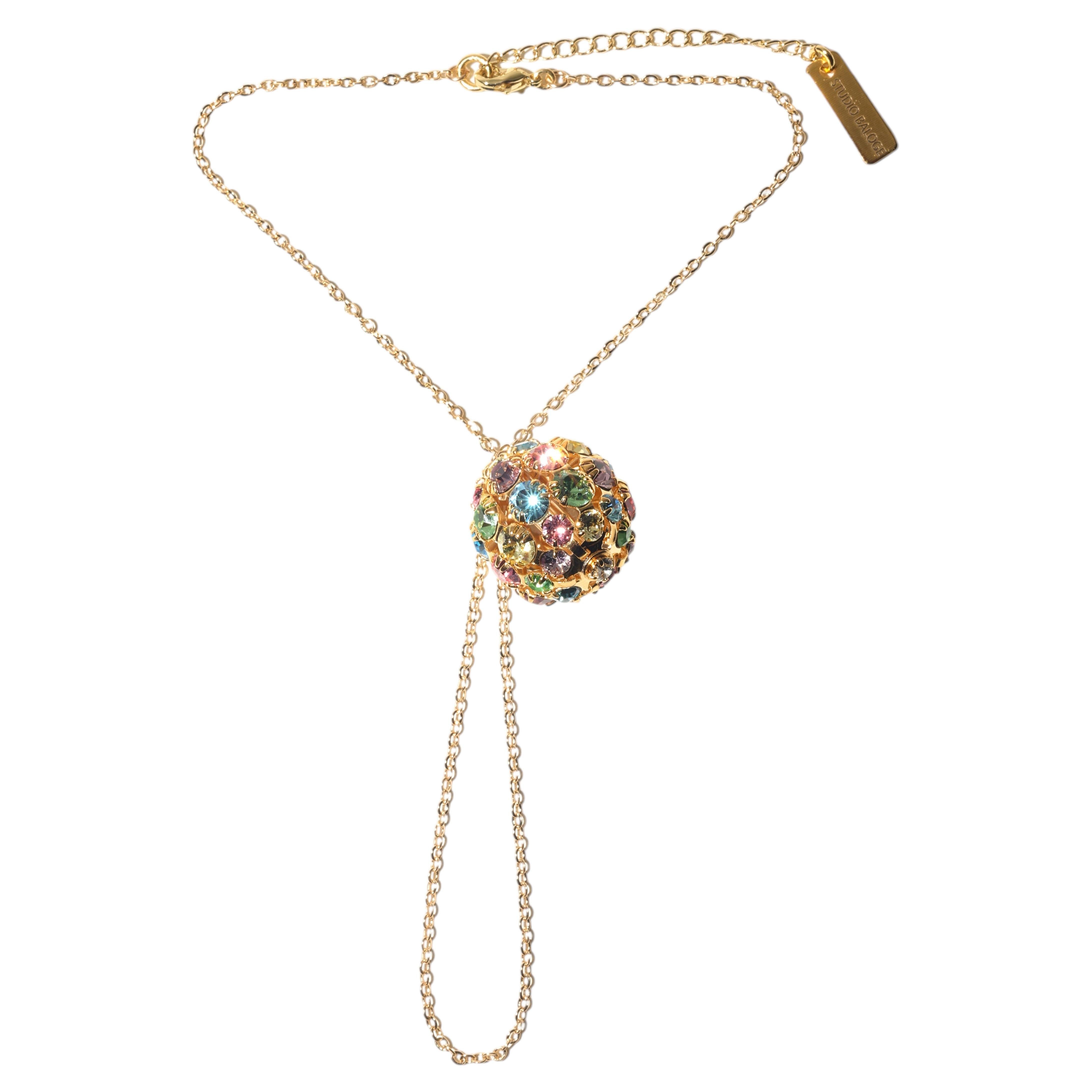 Solara Multi-Color Crystal Sphere Statement Hand Chain in 14K Gold-Filled Chain