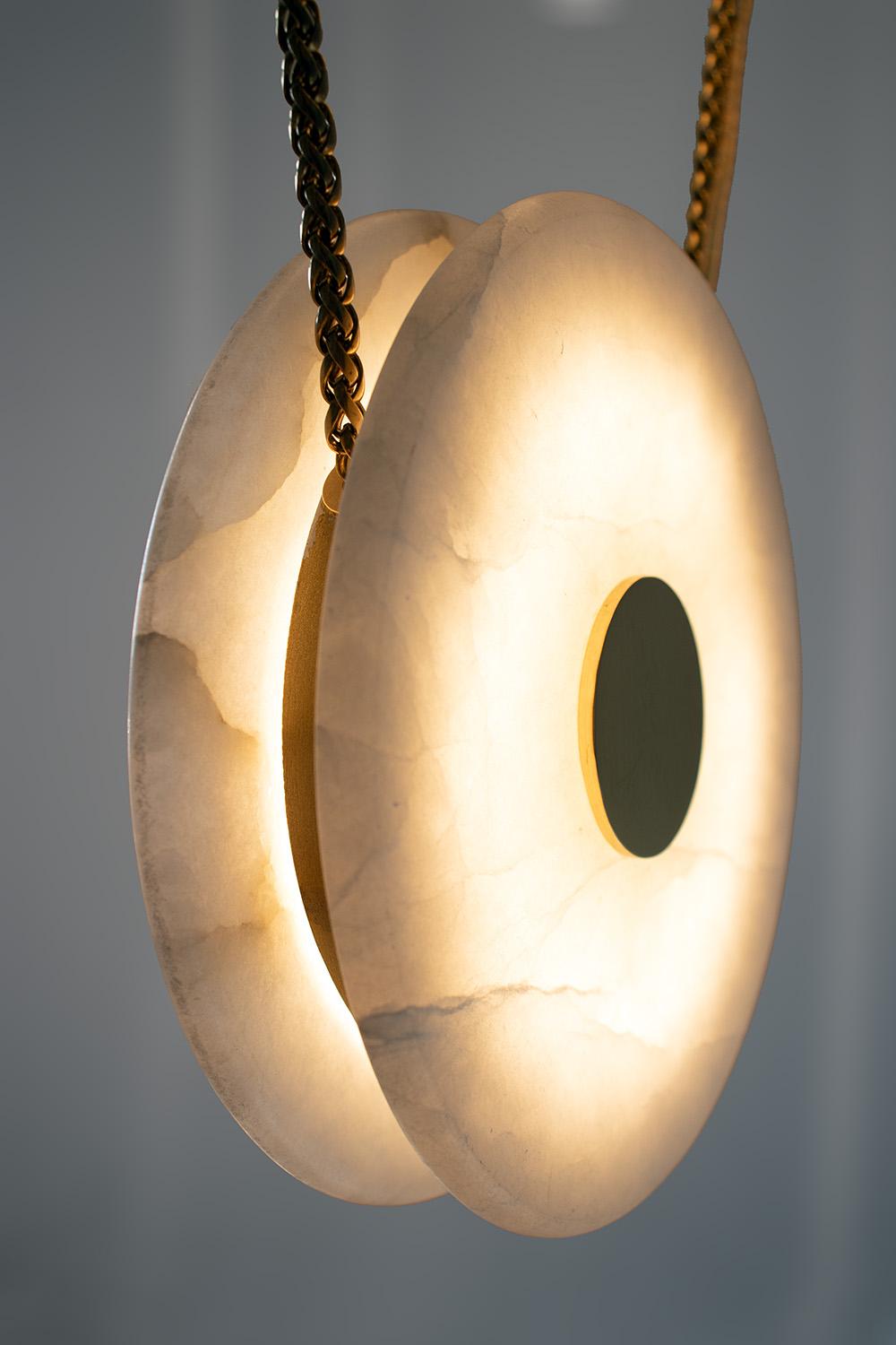 Canadian Solara Multi Pendant - Alabaster - Satin Brass For Sale