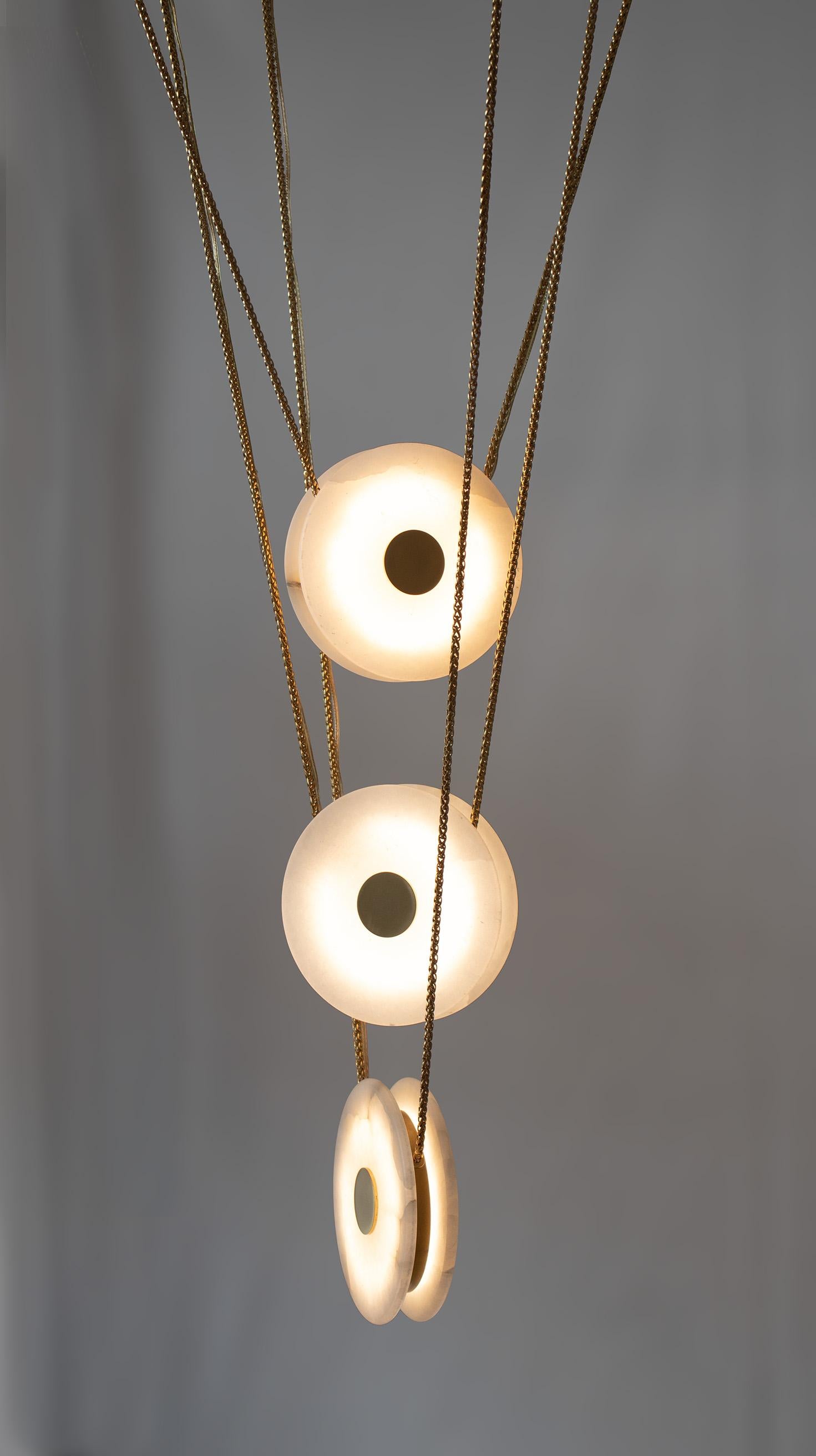 Hand-Crafted Solara Multi Pendant - Alabaster - Satin Brass For Sale