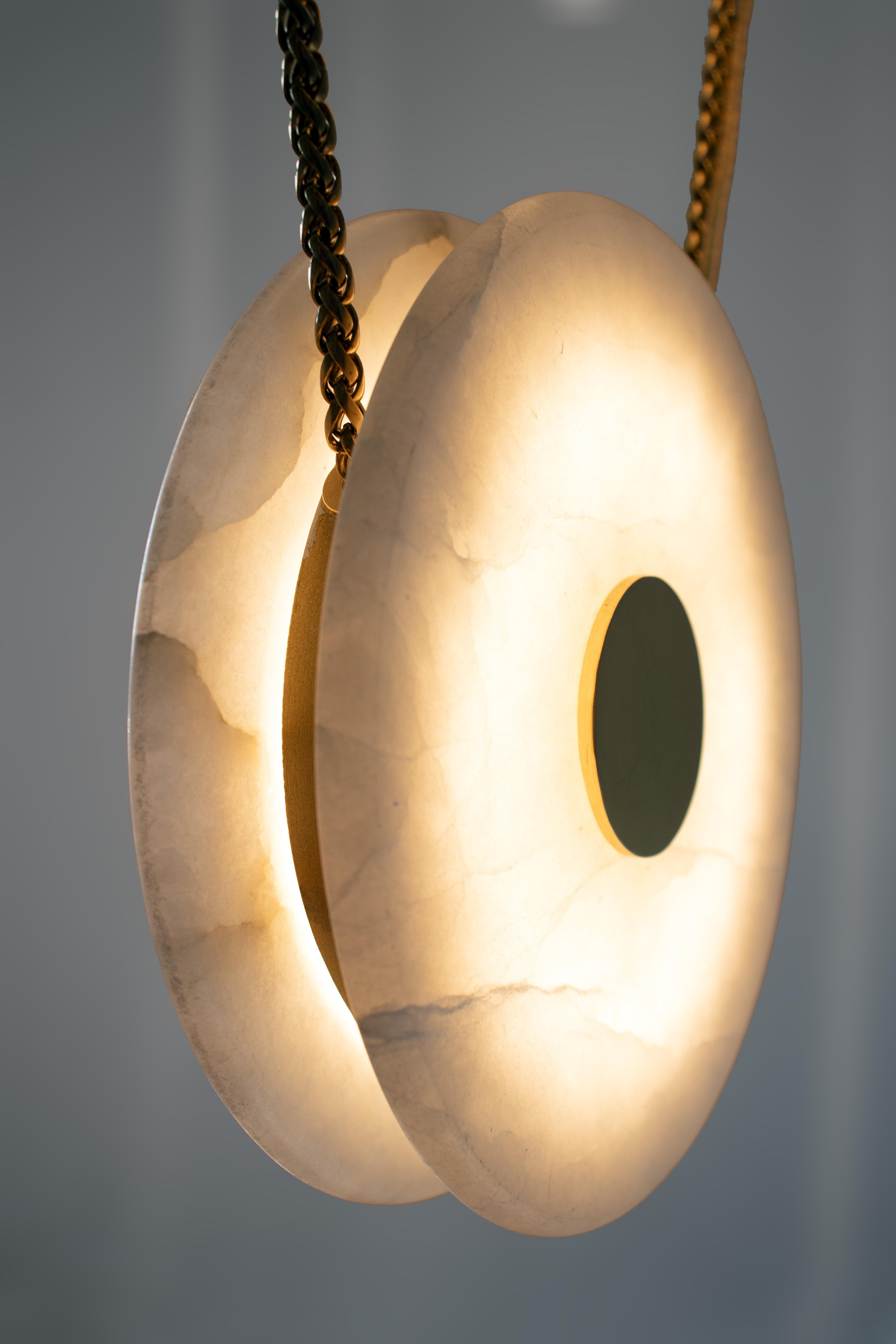 Canadian Solara Pendant - Alabaster - Satin Brass For Sale