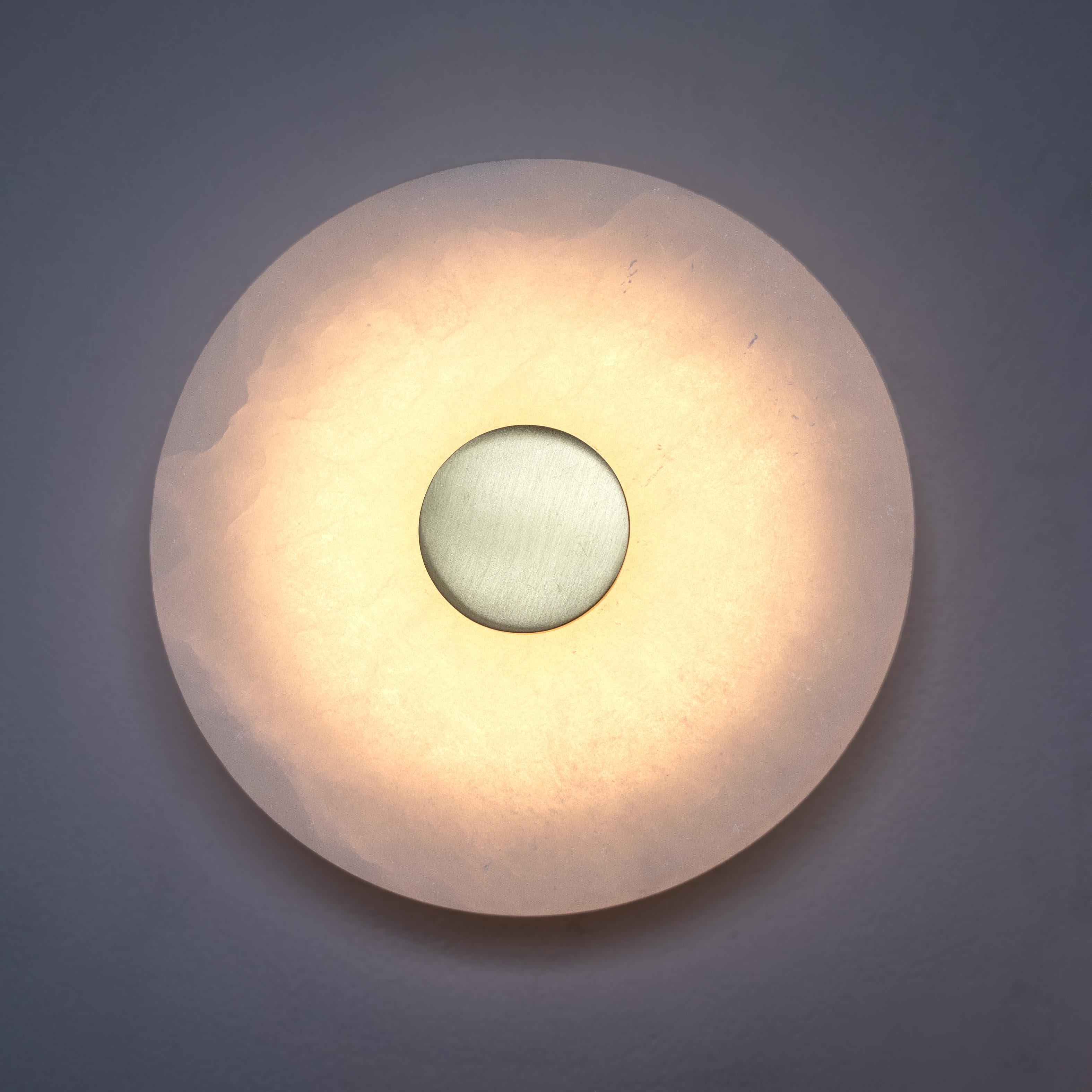 Canadian Solara Wall Sconce - 6 inch - Alabaster - Satin Brass For Sale
