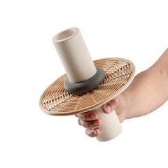 SOLARE - Vaso Portacandela in Pietra Lecce, Pietra Serena e Midollino