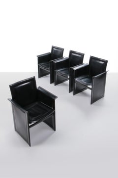 Solaria Leather Set of 4 Dining Chairs made by Arrben, 1970 Italy.