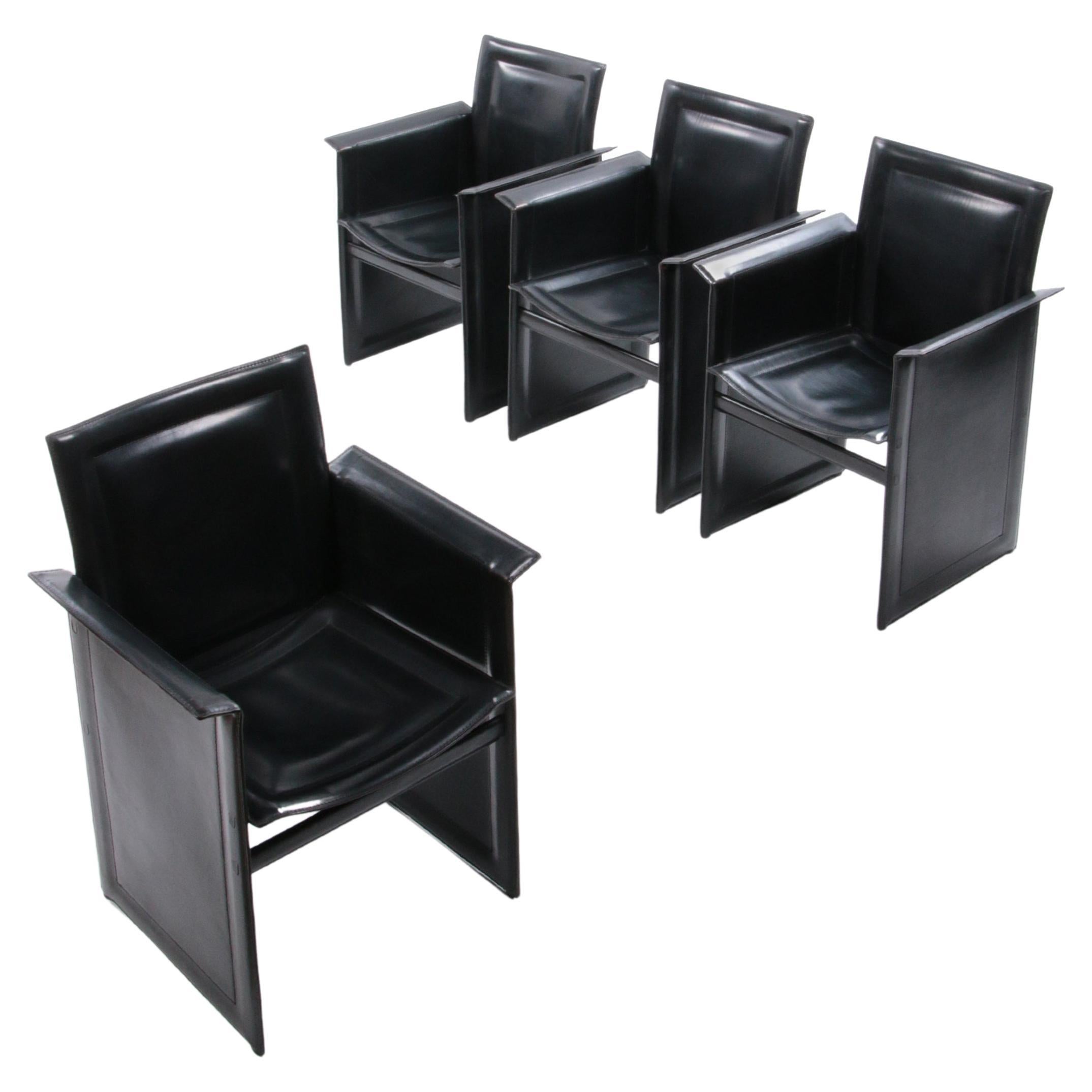 Solaria Leather Set of 4 Dining Chairs made by Arrben, 1970 Italy. For Sale