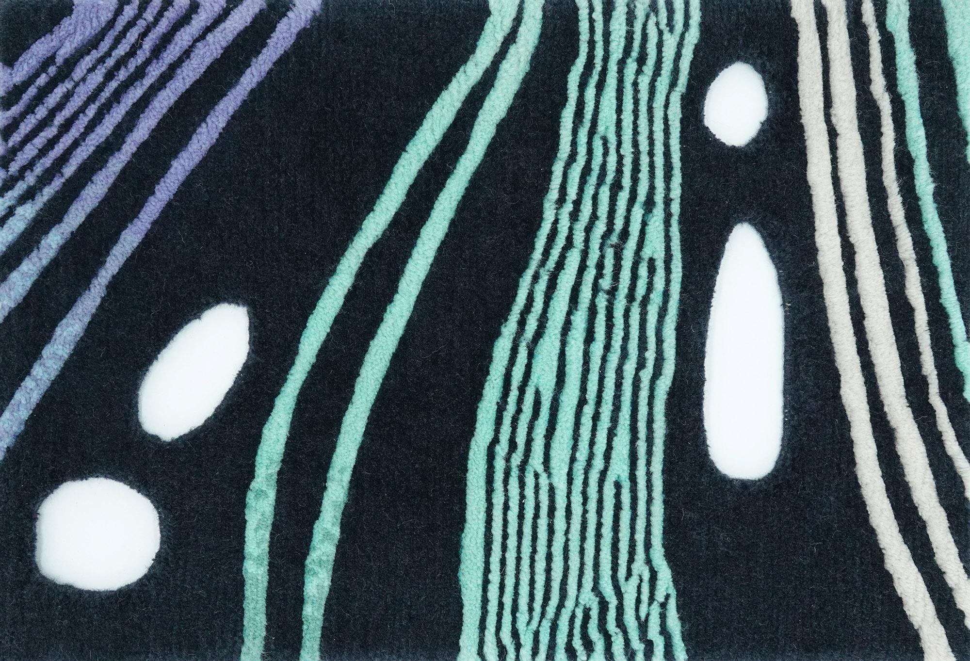Modern colofrul blue black unusual rug Irregular shape, Solaris small For Sale 2
