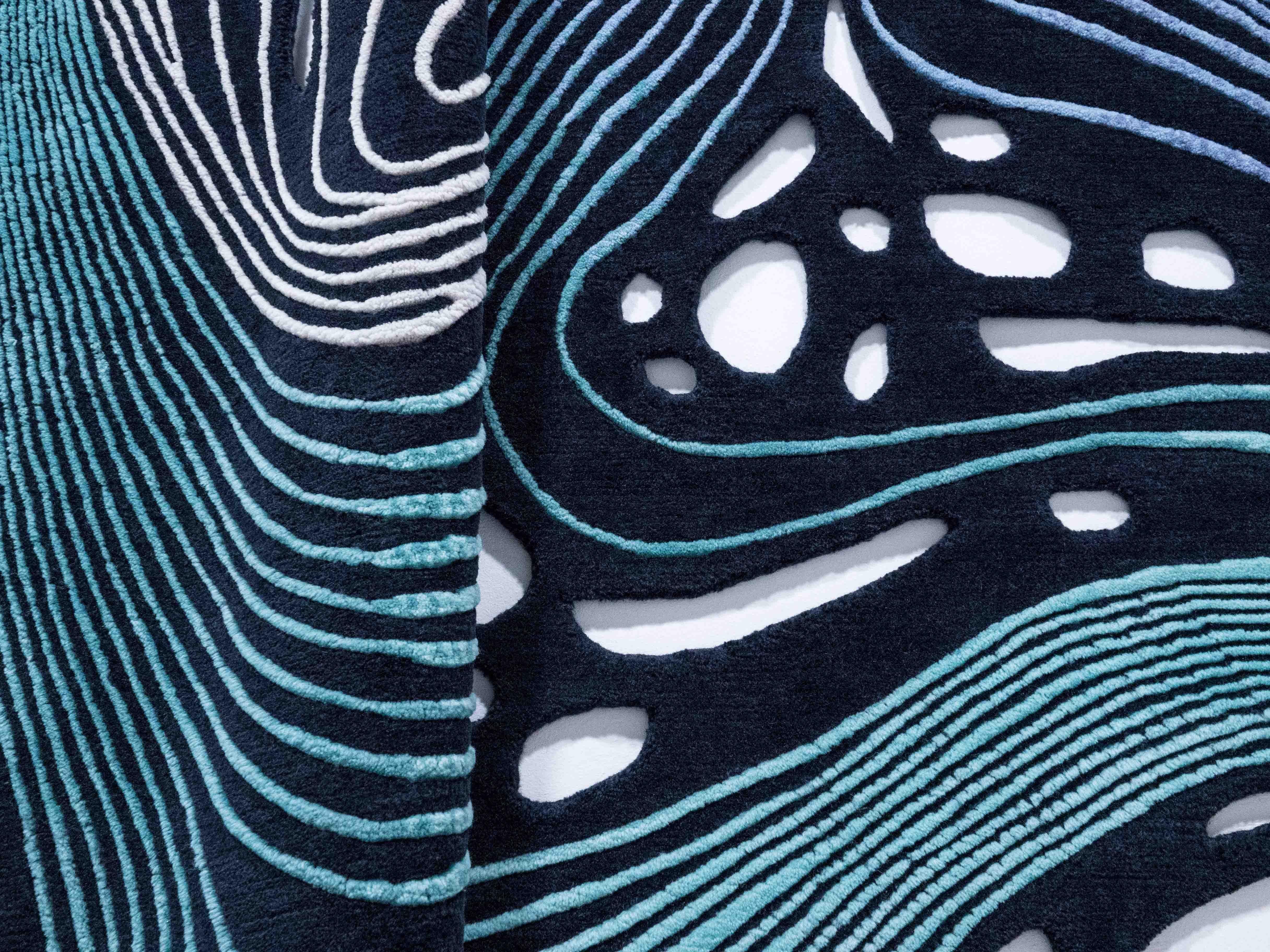 Contemporary Modern colofrul blue black unusual rug Irregular shape, Solaris small For Sale