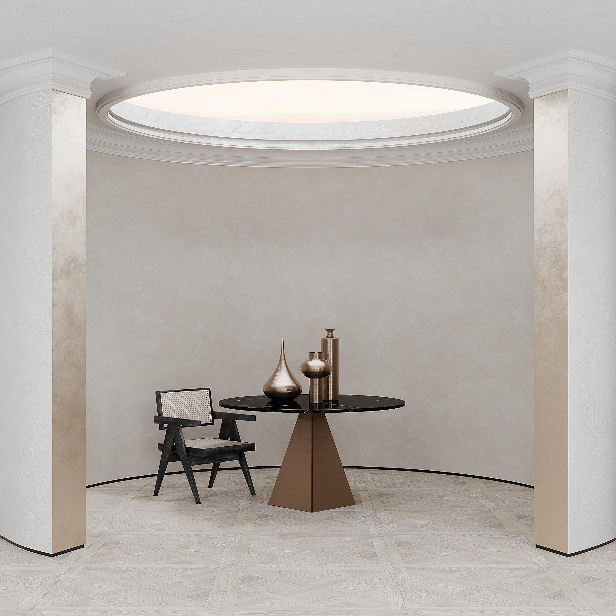 Italian Solaris Round Dining Table of Marble and Copper, Made in Italy For Sale