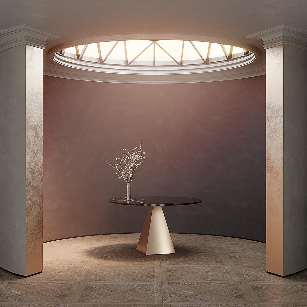 Solaris Round Dining Table of Marble and Copper, Made in Italy In New Condition For Sale In London, GB