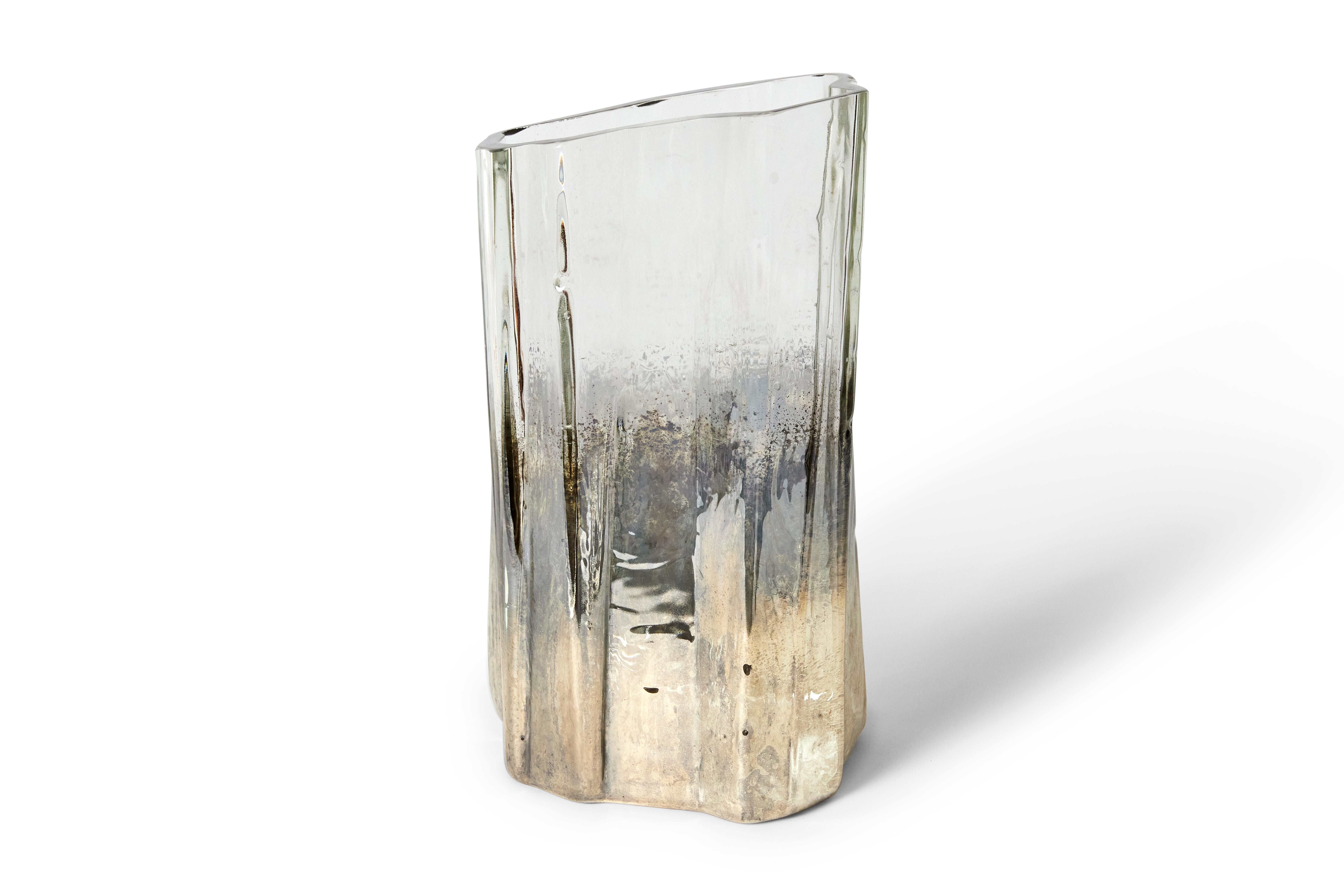 Silvered Solarized Cleaving Ruby Red Ghost Vase For Sale