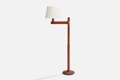 Solbackens Svarveri, Floor Lamp, Pine, Brass, Fabric, Sweden, 1970s
