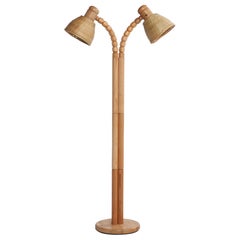Svarveri, Stehlampe, Kiefernholz, Rattan, Schweden, 1970er Jahre