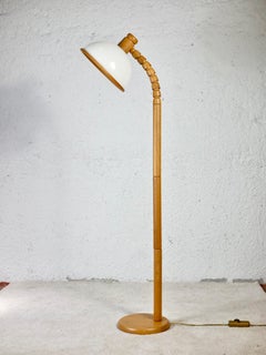 Solbackens Svarveri oak floor lamp from Sweden, 1970s