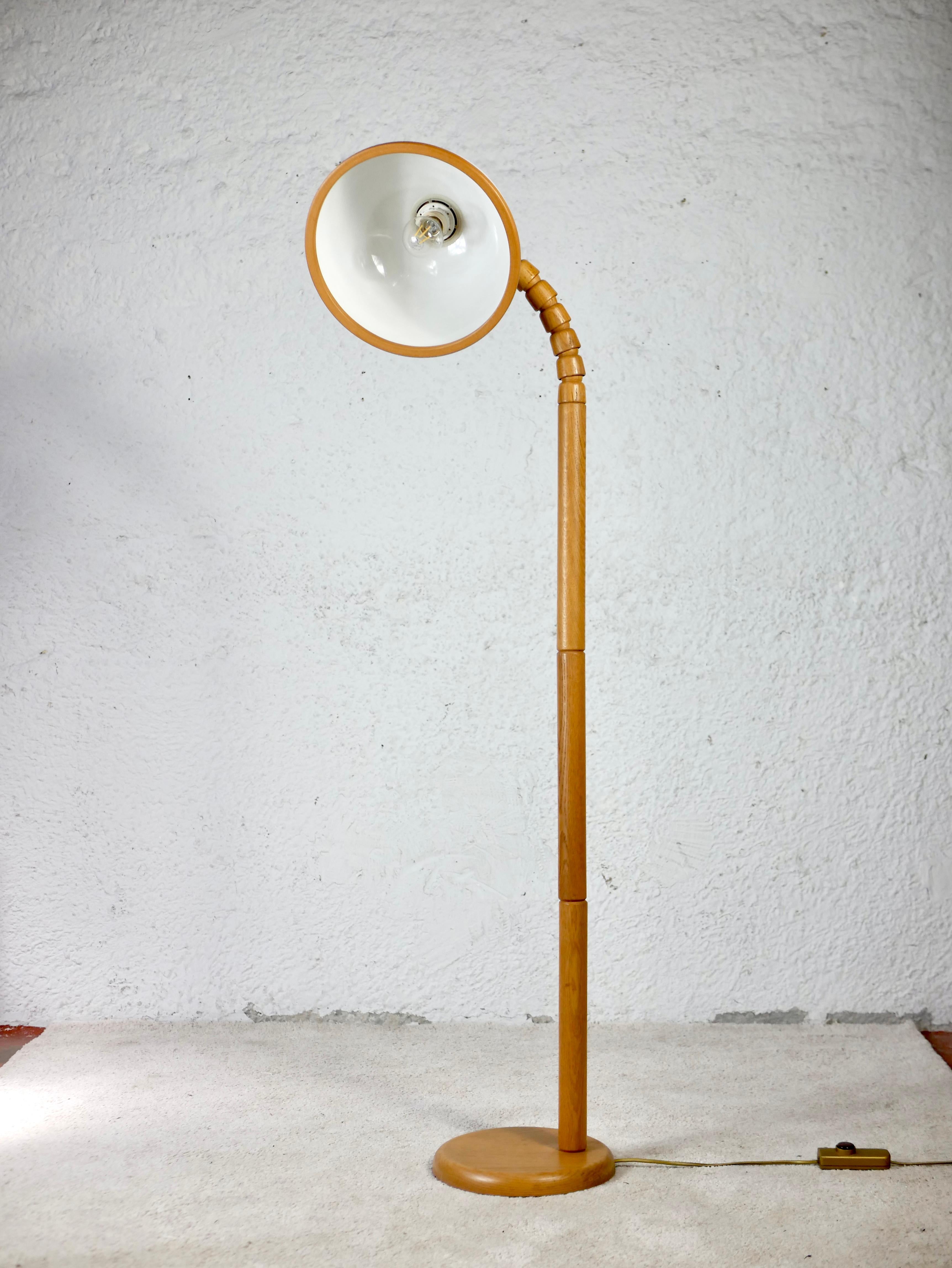 Swedish Solbackens Svarveri oak floor lamp from Sweden, 1970s