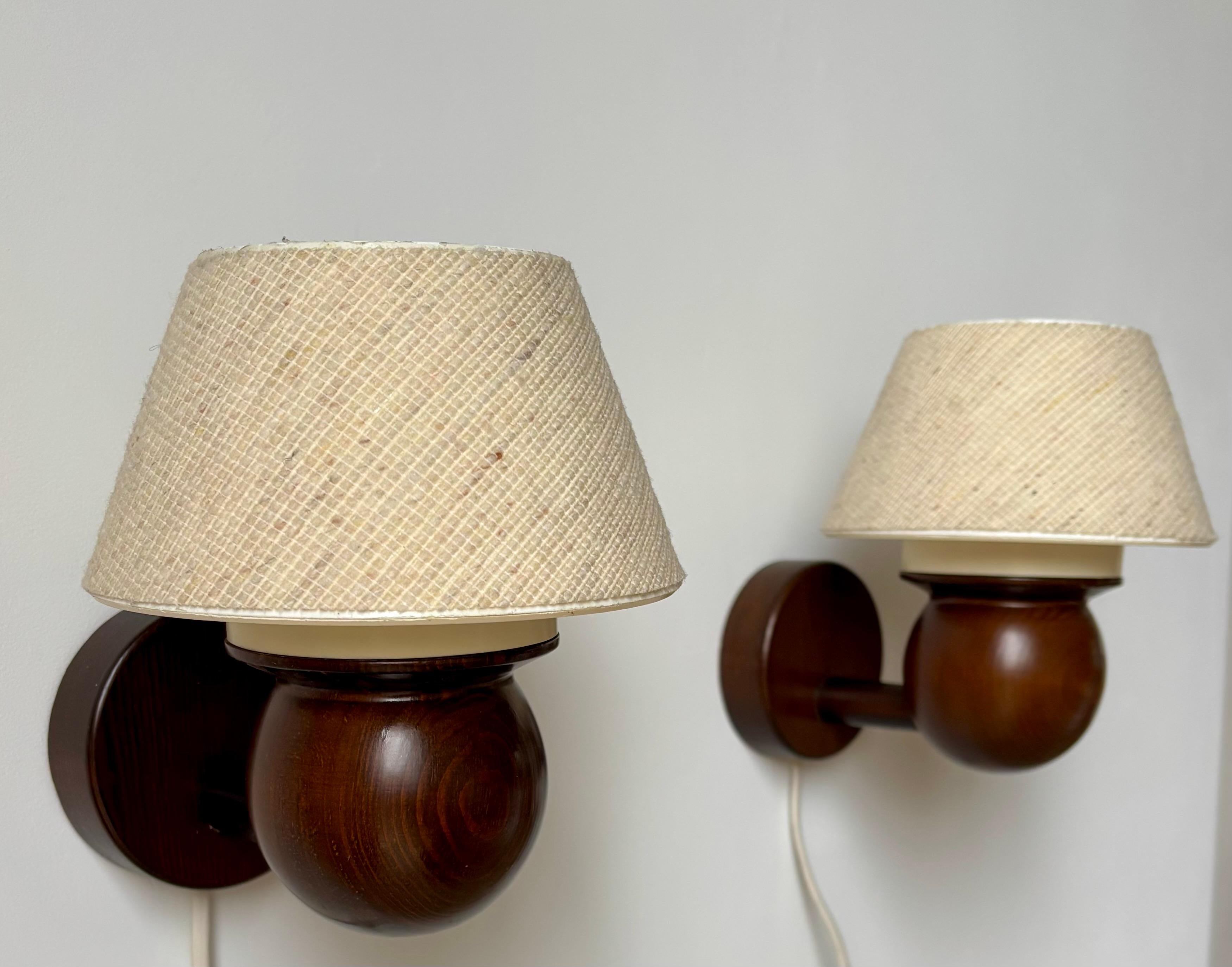 Scandinavian Modern Solbackens Svarveri Dark Stained Wall Lights, 1970s For Sale