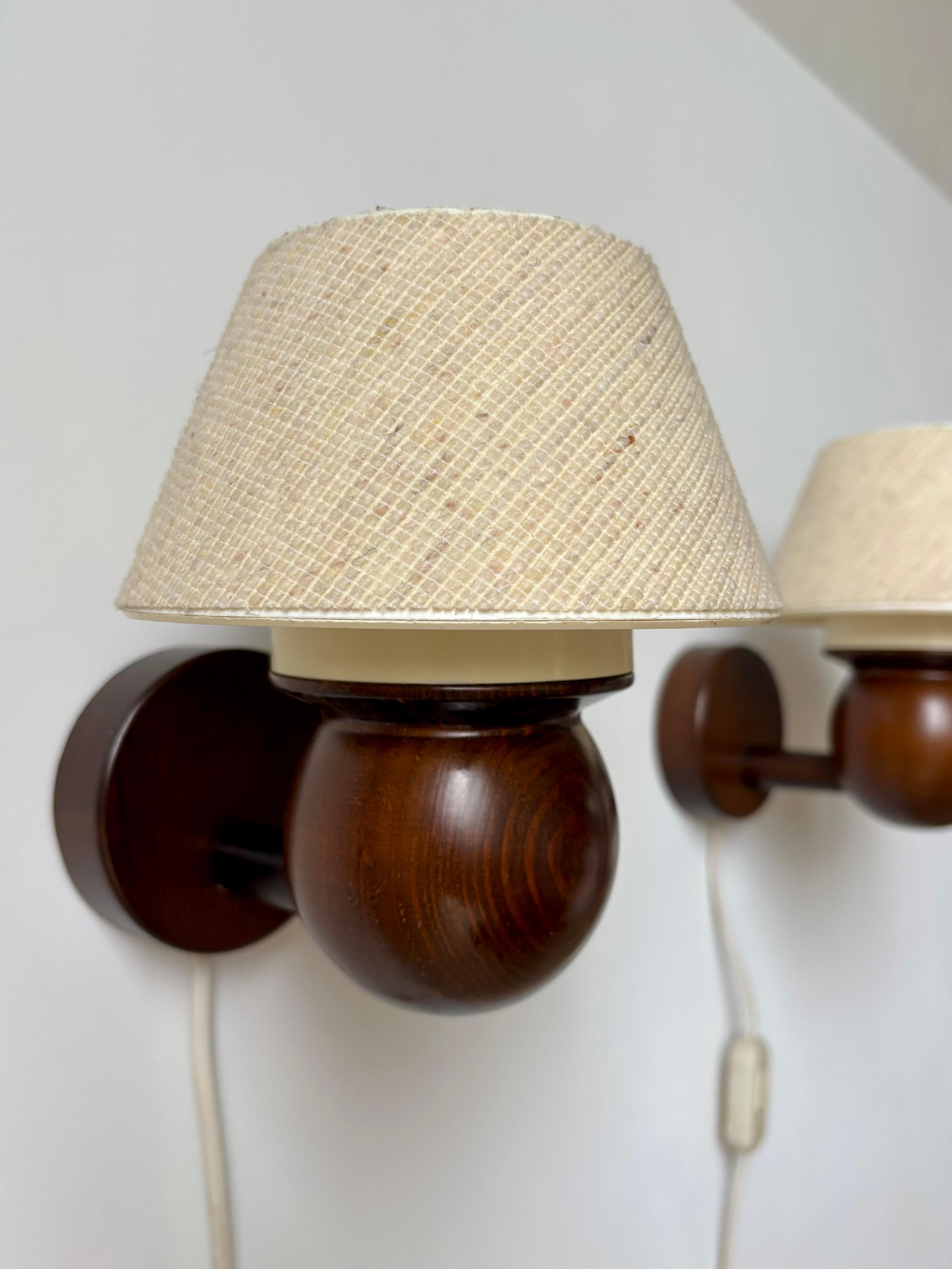 Swedish Solbackens Svarveri Dark Stained Wall Lights, 1970s For Sale