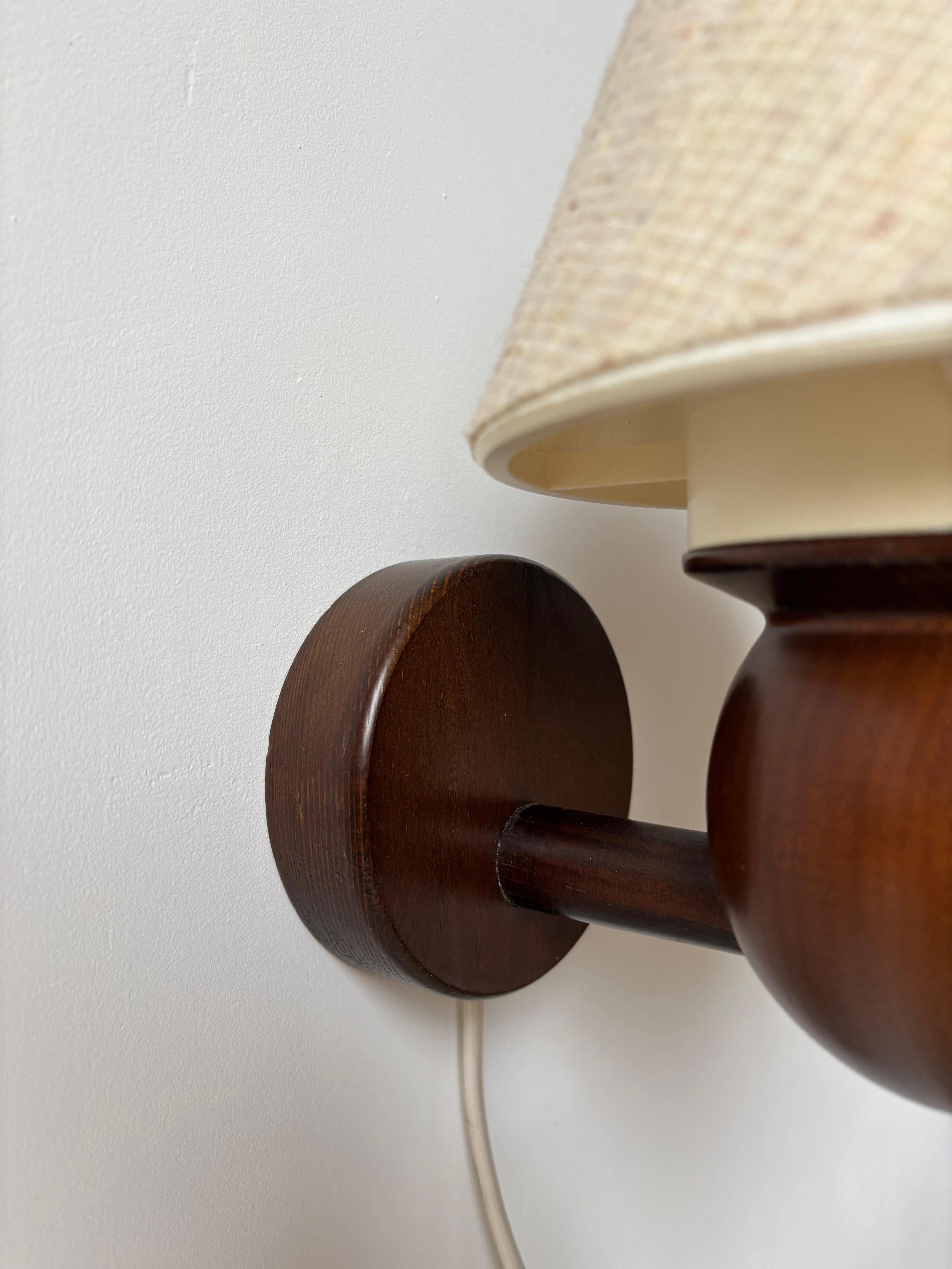 Lacquered Solbackens Svarveri Dark Stained Wall Lights, 1970s For Sale